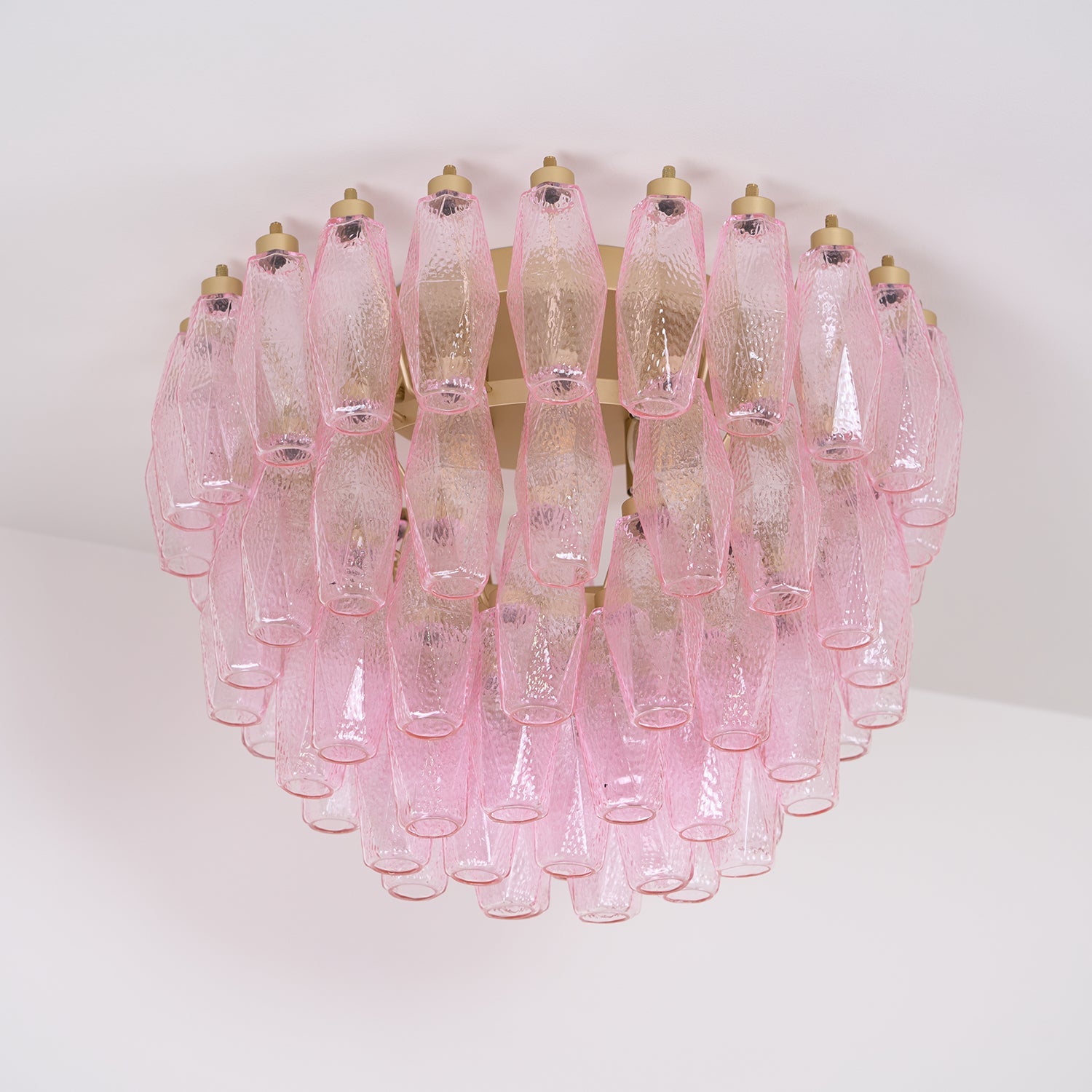 Aurora Ceiling Lamp Poliedri Pink Murano Glass Layered Flush Mount - Blowlighting