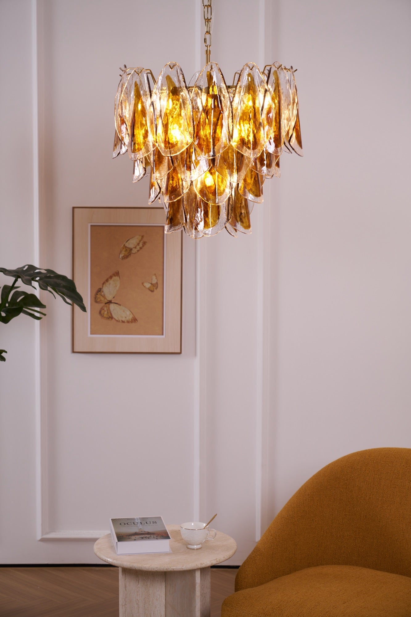 Aurora Chandelier Amber Leaf Glass Layered Organic Warmth - Blowlighting