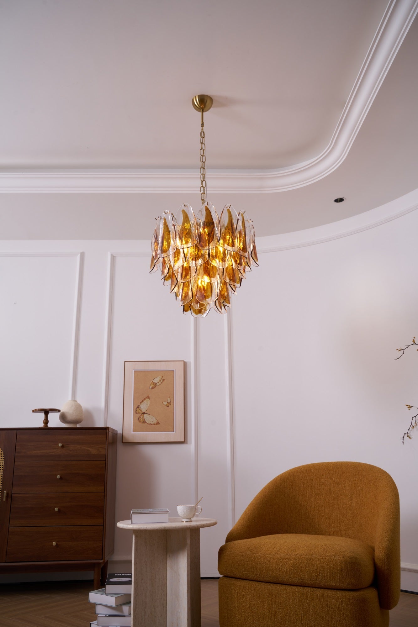 Aurora Chandelier Amber Leaf Glass Layered Organic Warmth - Blowlighting