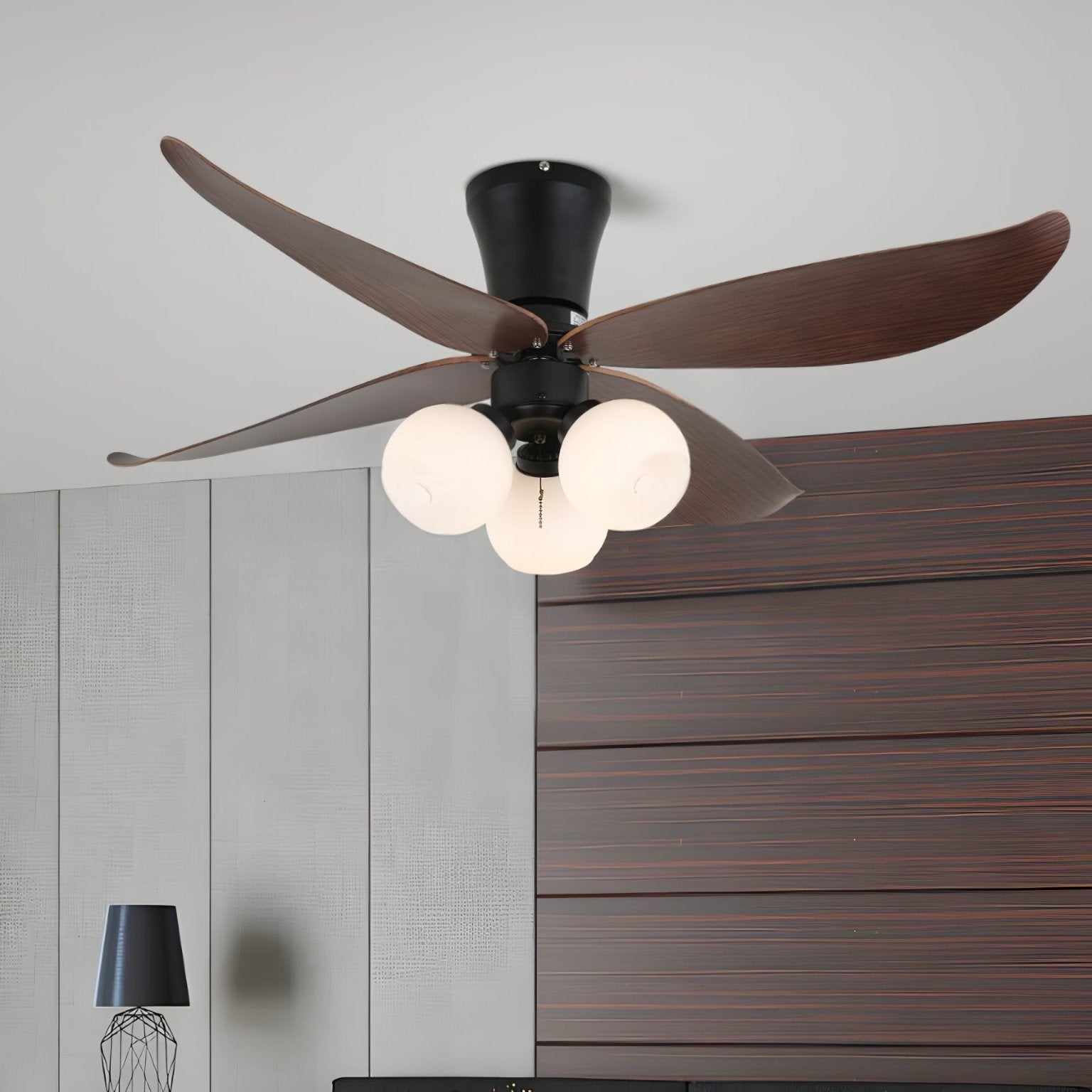 Selina Vintage Wood Glass Ceiling Fan Light - Blowlighting