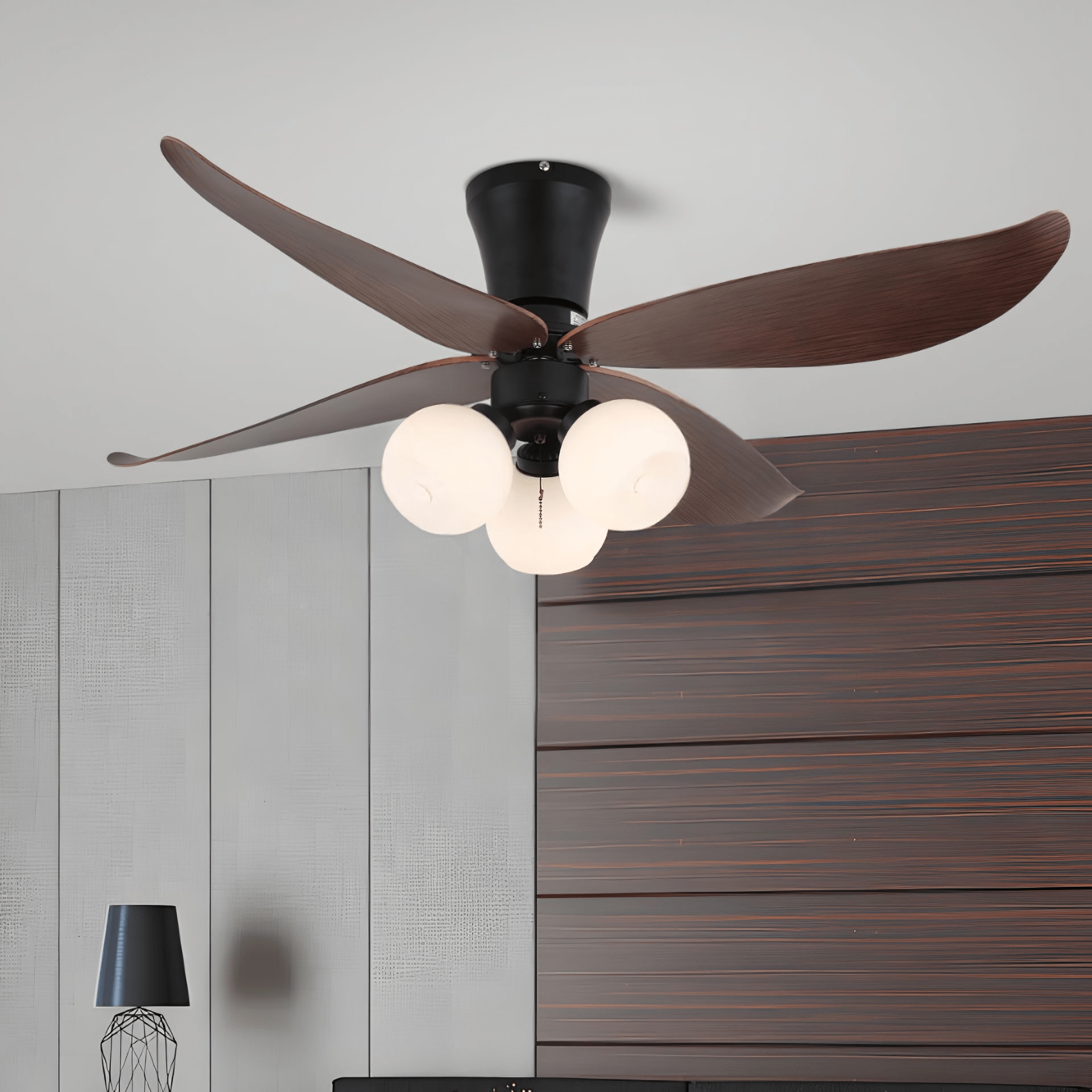 Selina Vintage Wood Glass Ceiling Fan Light - Blowlighting