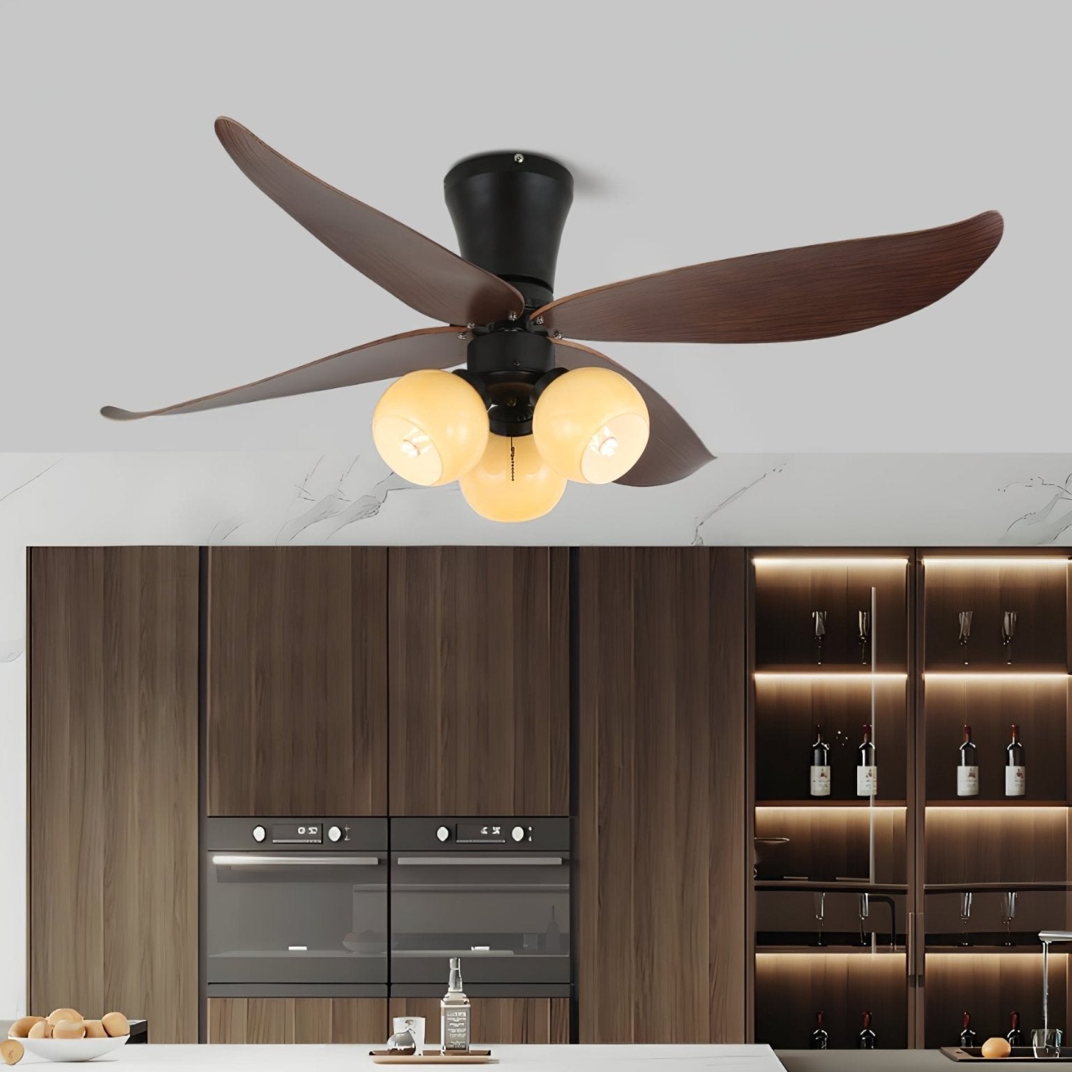 Selina Vintage Wood Glass Ceiling Fan Light - Blowlighting