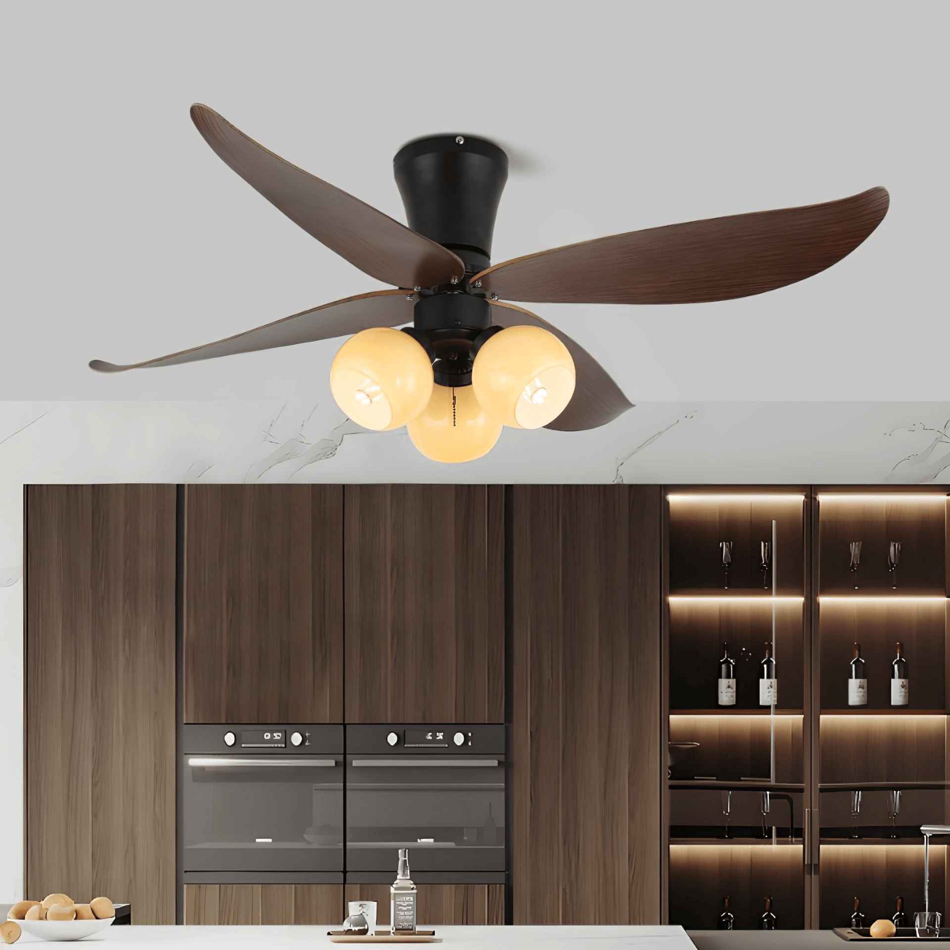 Selina Vintage Wood Glass Ceiling Fan Light - Blowlighting