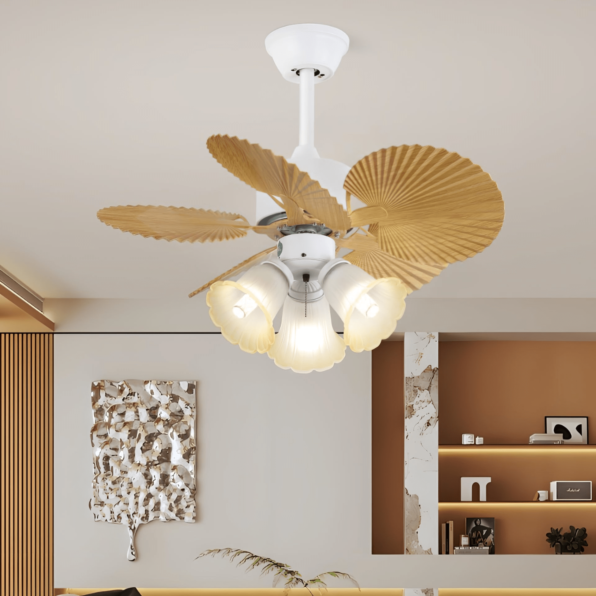 Aurelia Vintage Wood Glass Ceiling Fan Light - Blowlighting
