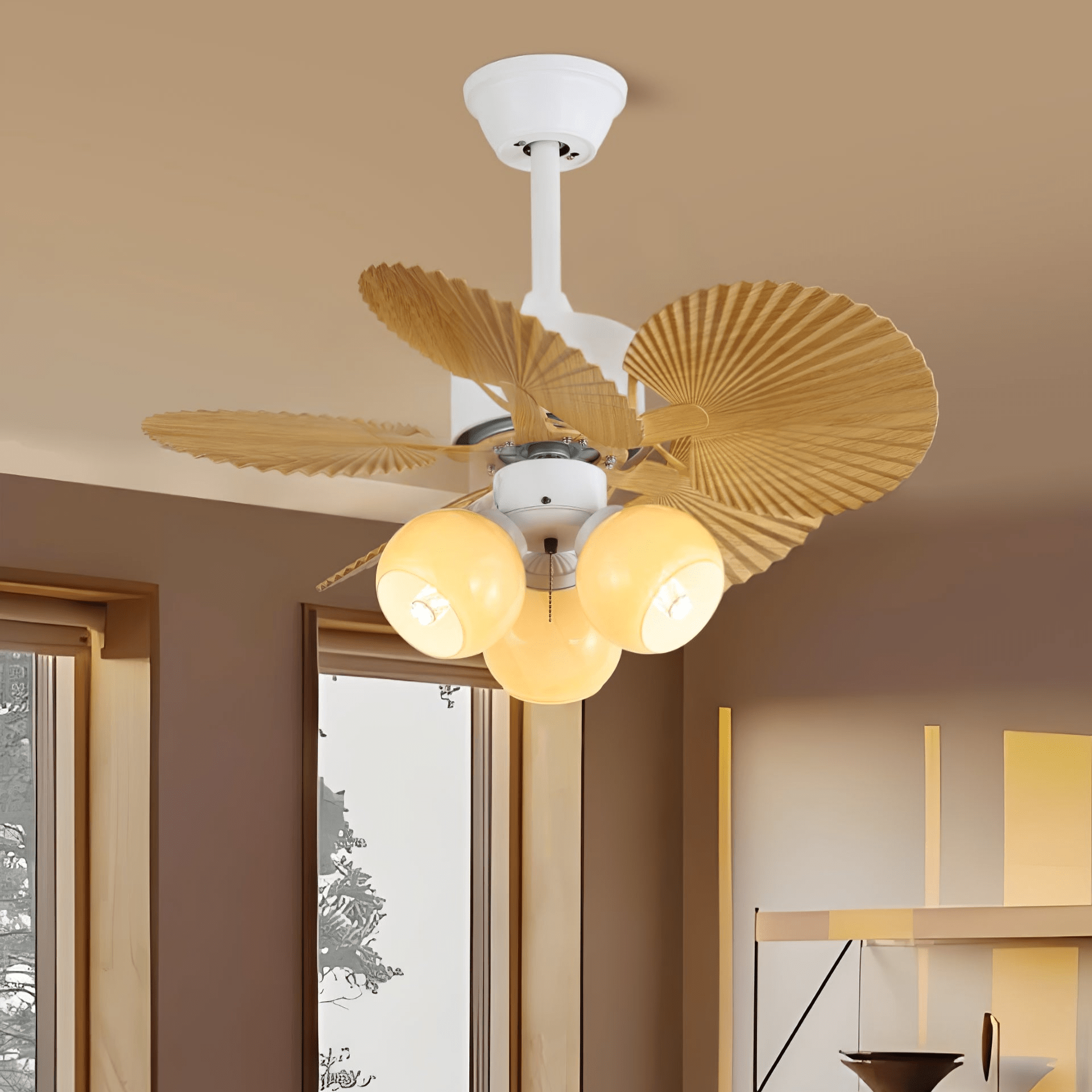 Aurelia Vintage Wood Glass Ceiling Fan Light - Blowlighting