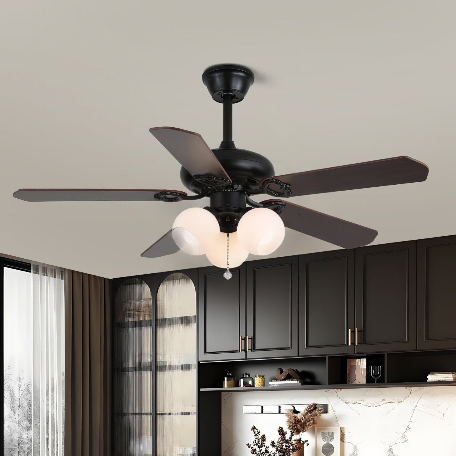 Calviera Vintage Wood Glass Ceiling Fan Light - Blowlighting