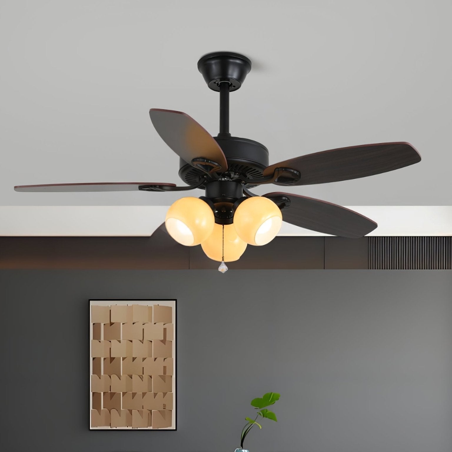 Calviera Vintage Wood Glass Ceiling Fan Light - Blowlighting