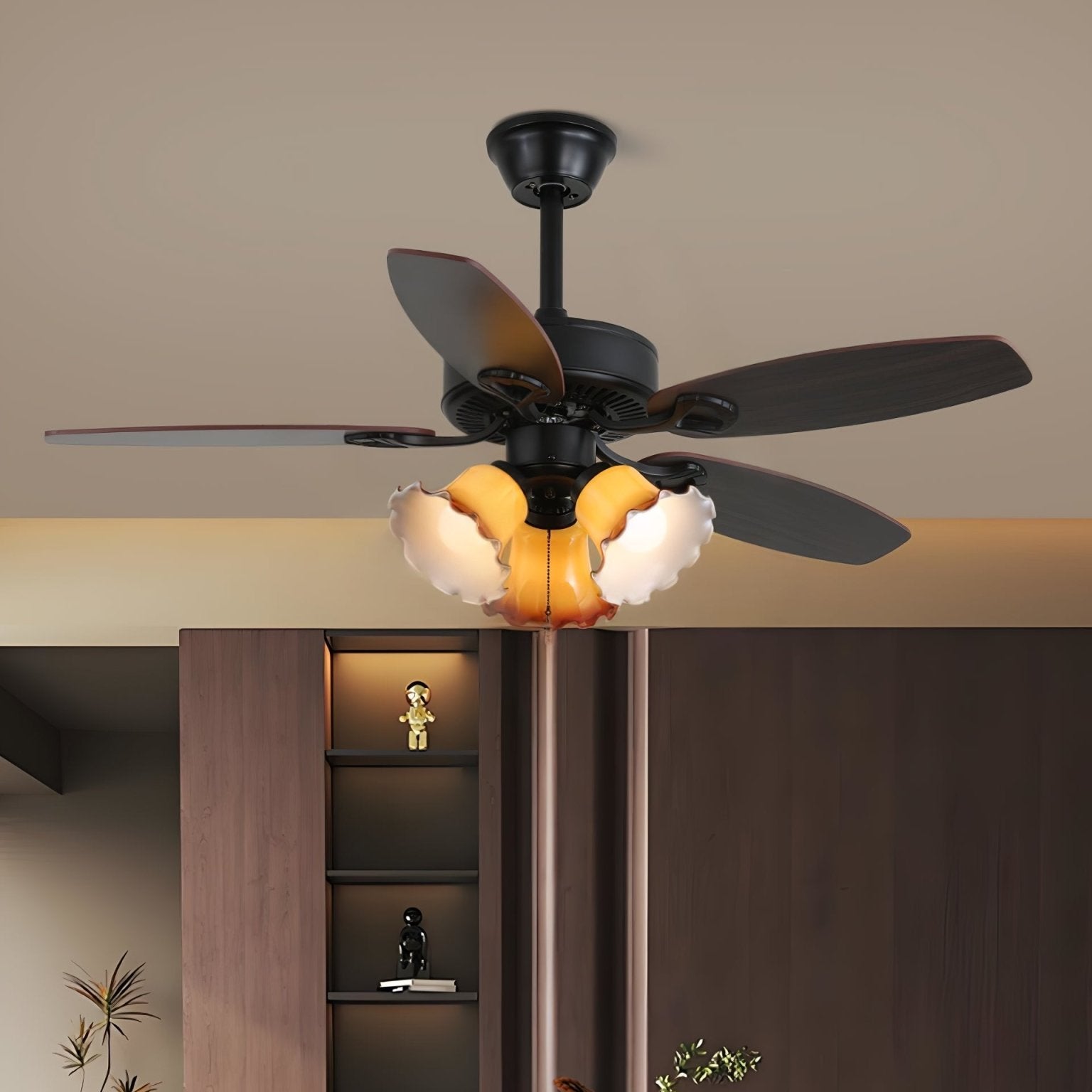 Calviera Vintage Wood Glass Ceiling Fan Light - Blowlighting