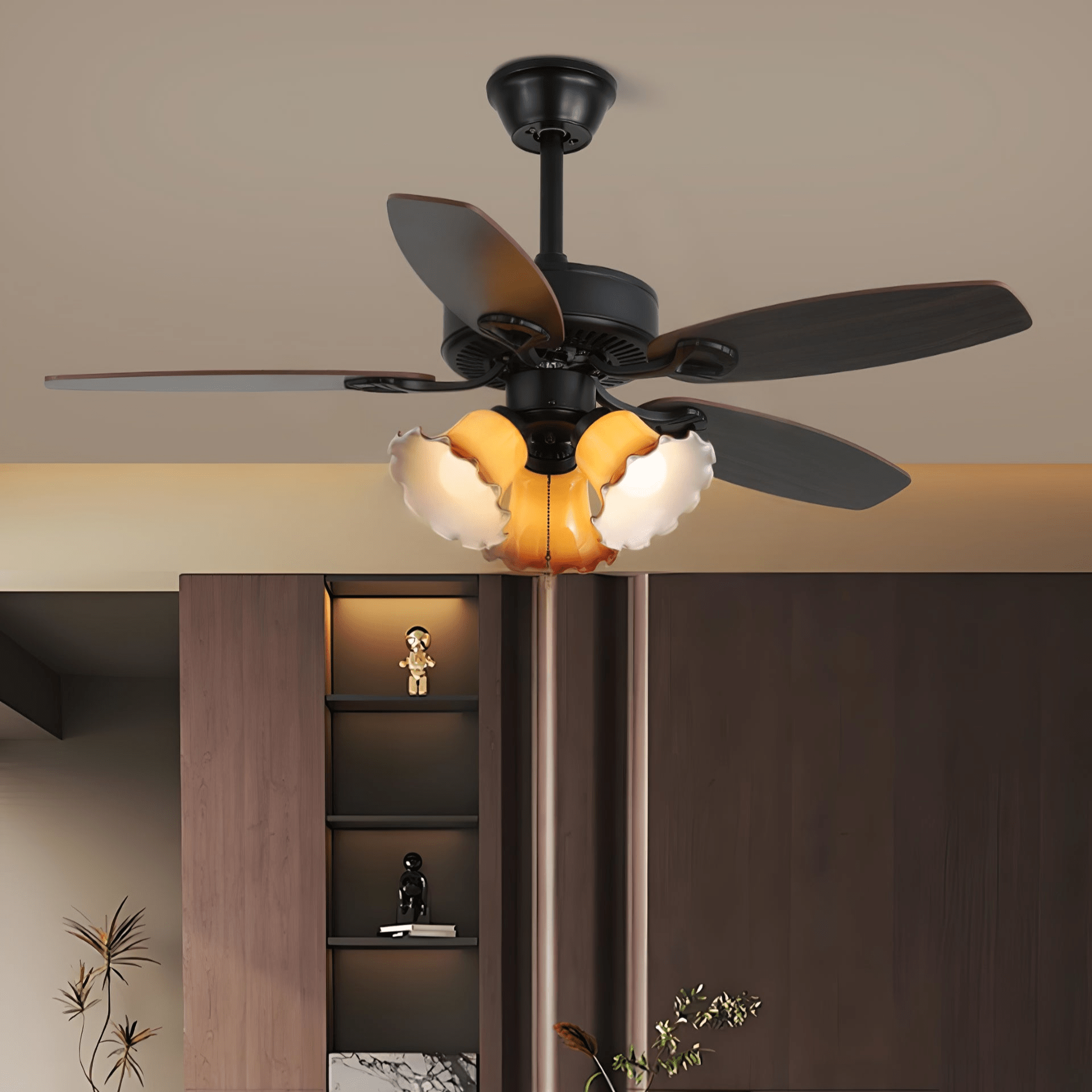 Calviera Vintage Wood Glass Ceiling Fan Light - Blowlighting