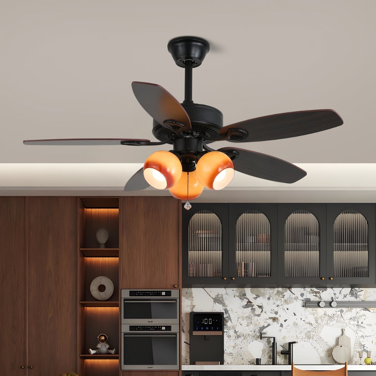 Calviera Vintage Wood Glass Ceiling Fan Light - Blowlighting