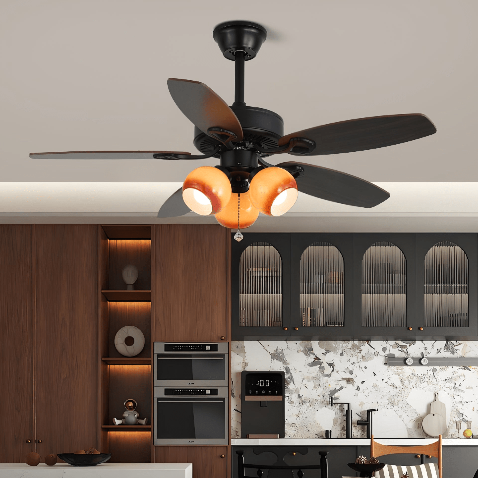 Calviera Vintage Wood Glass Ceiling Fan Light - Blowlighting