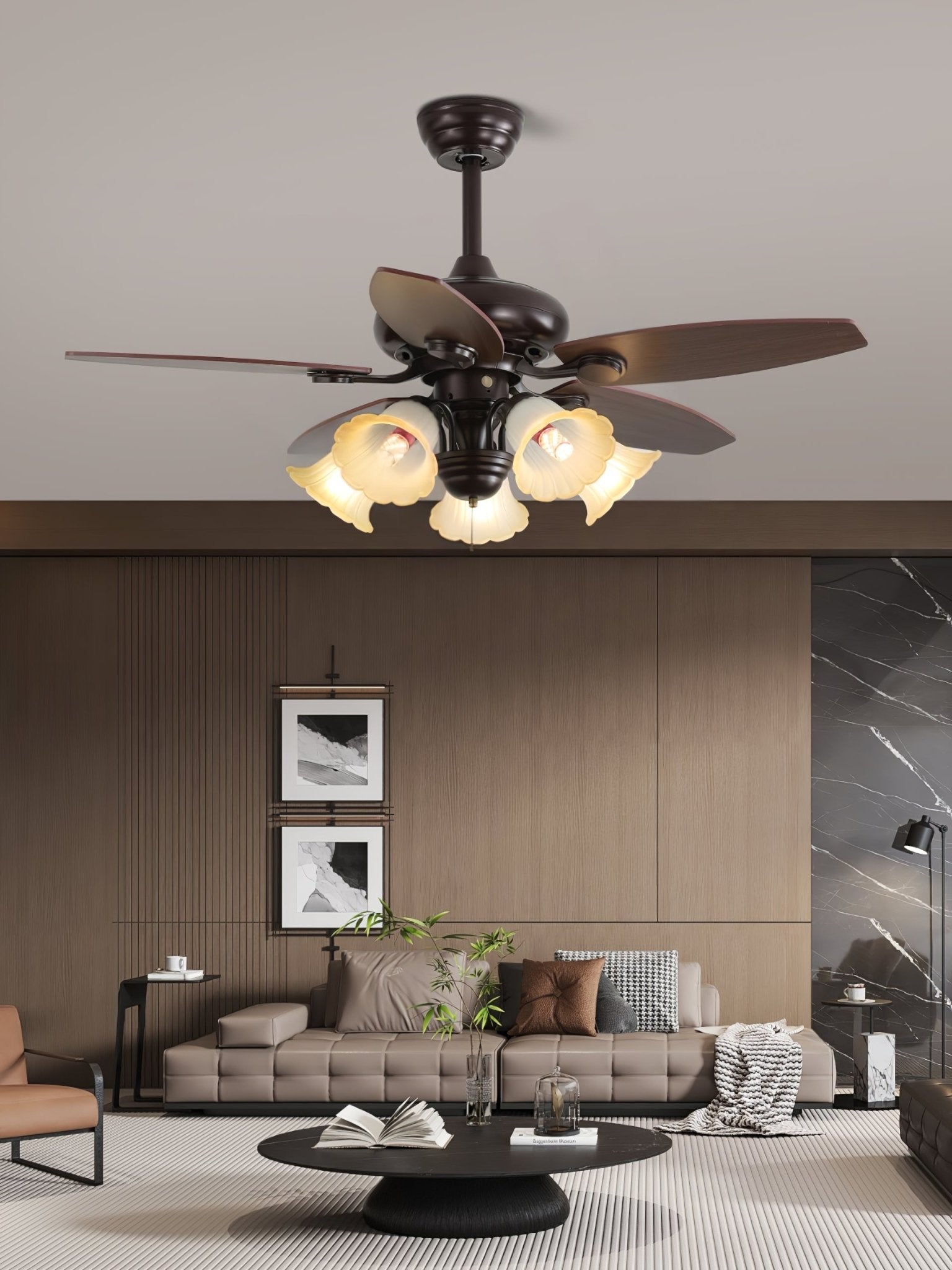Florence Vintage Wood Glass Ceiling Fan Light - Blowlighting