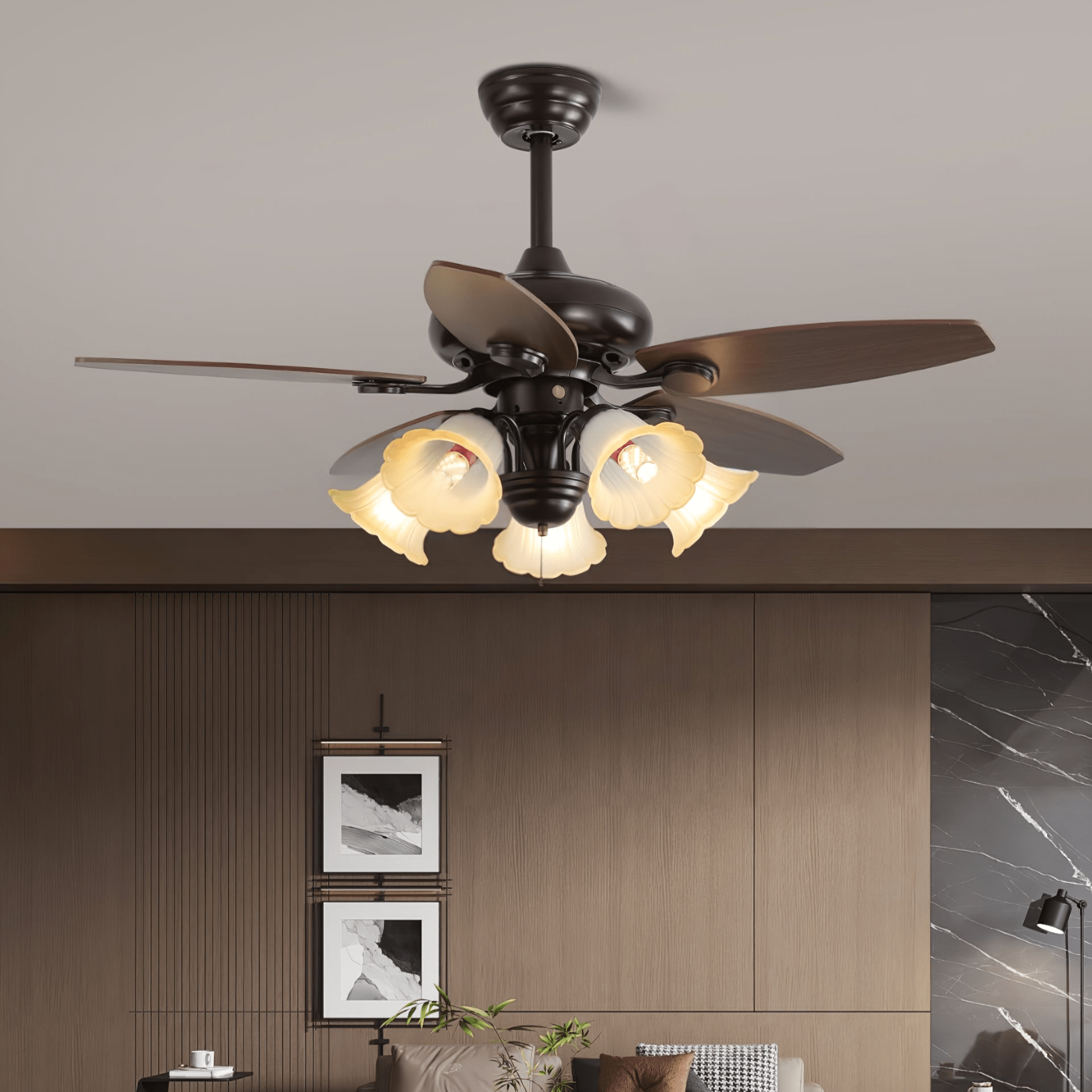 Florence Vintage Wood Glass Ceiling Fan Light - Blowlighting