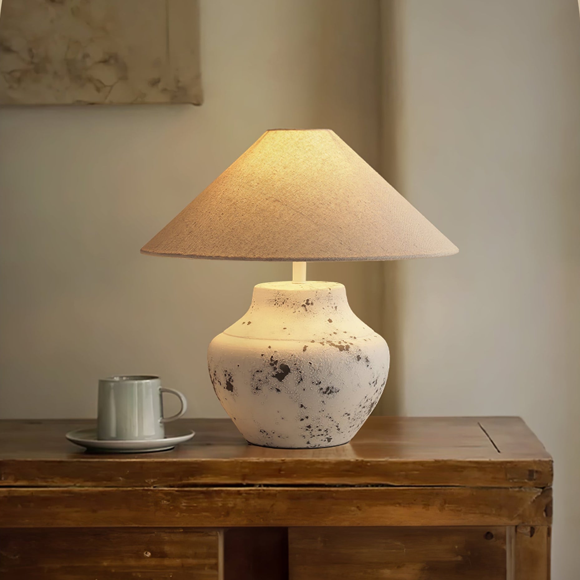 Distressed White Ceramic Table Lamp - Blowlighting