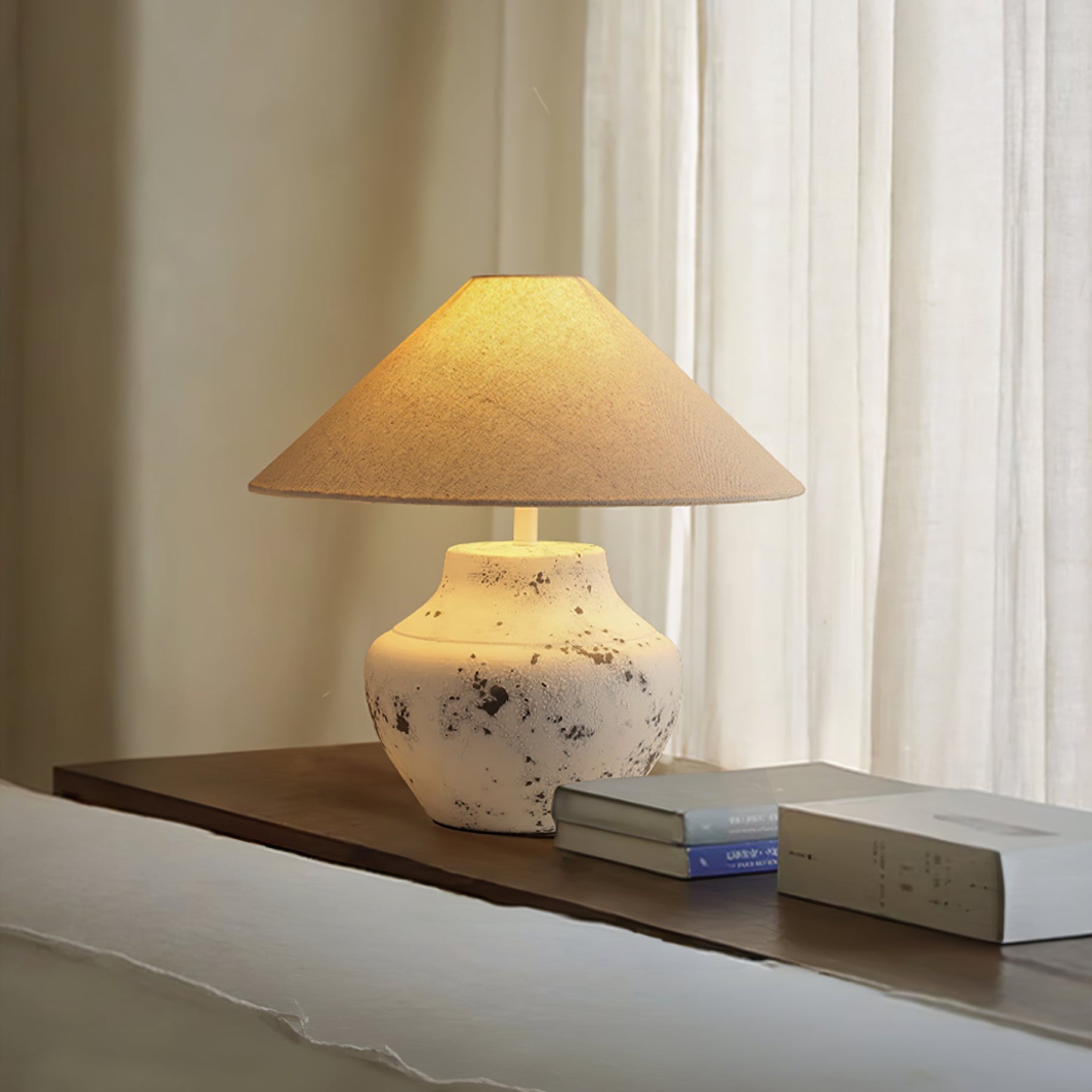 Distressed White Ceramic Table Lamp - Blowlighting