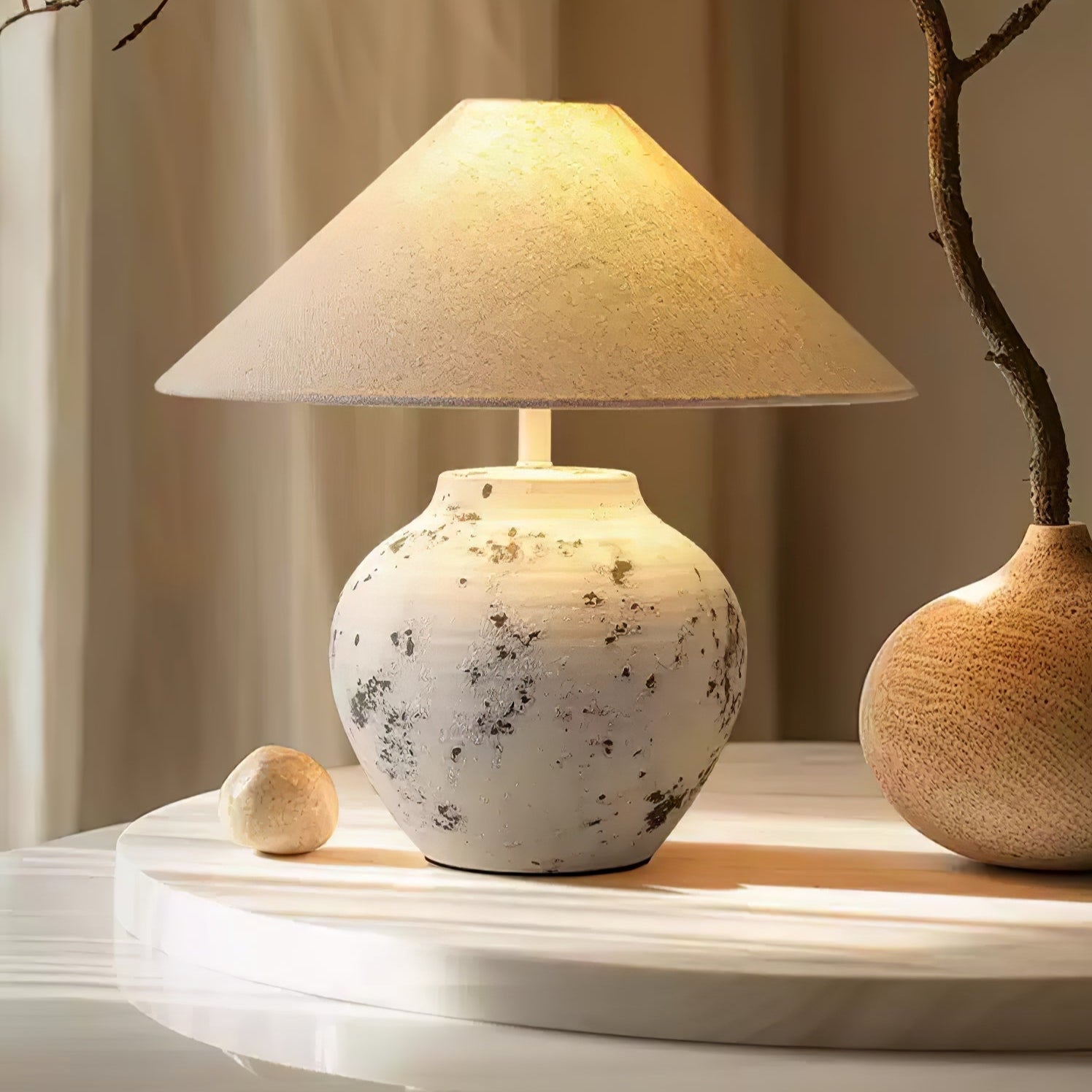 Distressed White Ceramic Table Lamp - Blowlighting