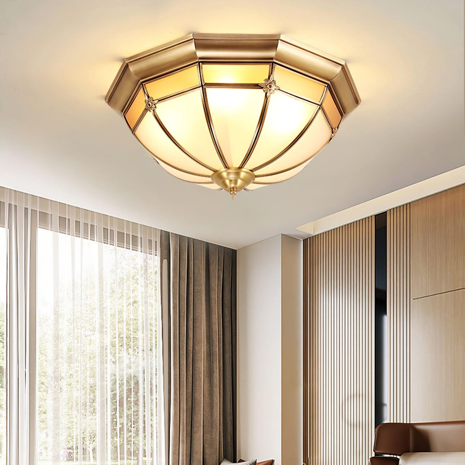 Dome Brass Flush Ceiling Lamp - Blowlighting