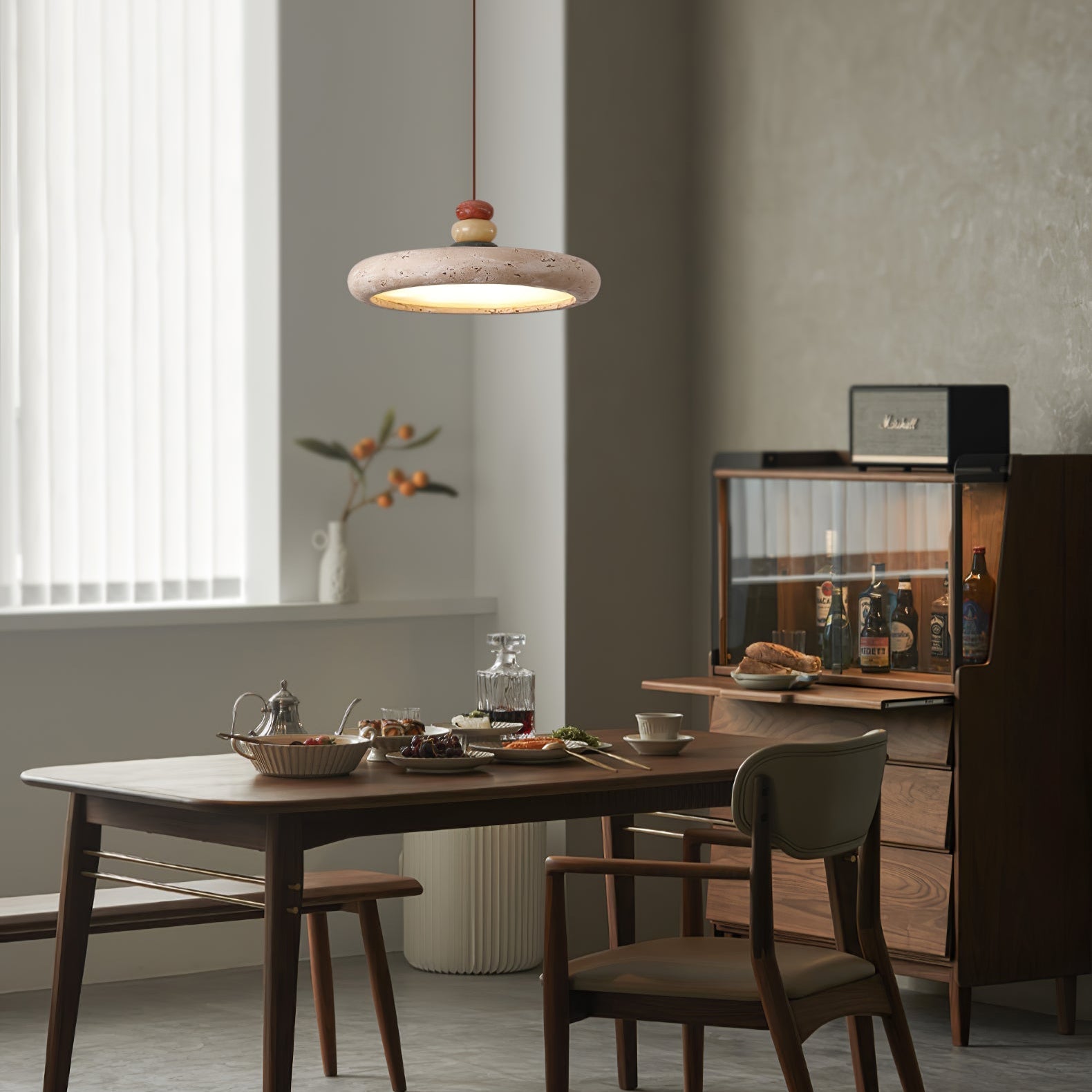 Cuvarora Disc Travertine Pendant Light - Blowlighting