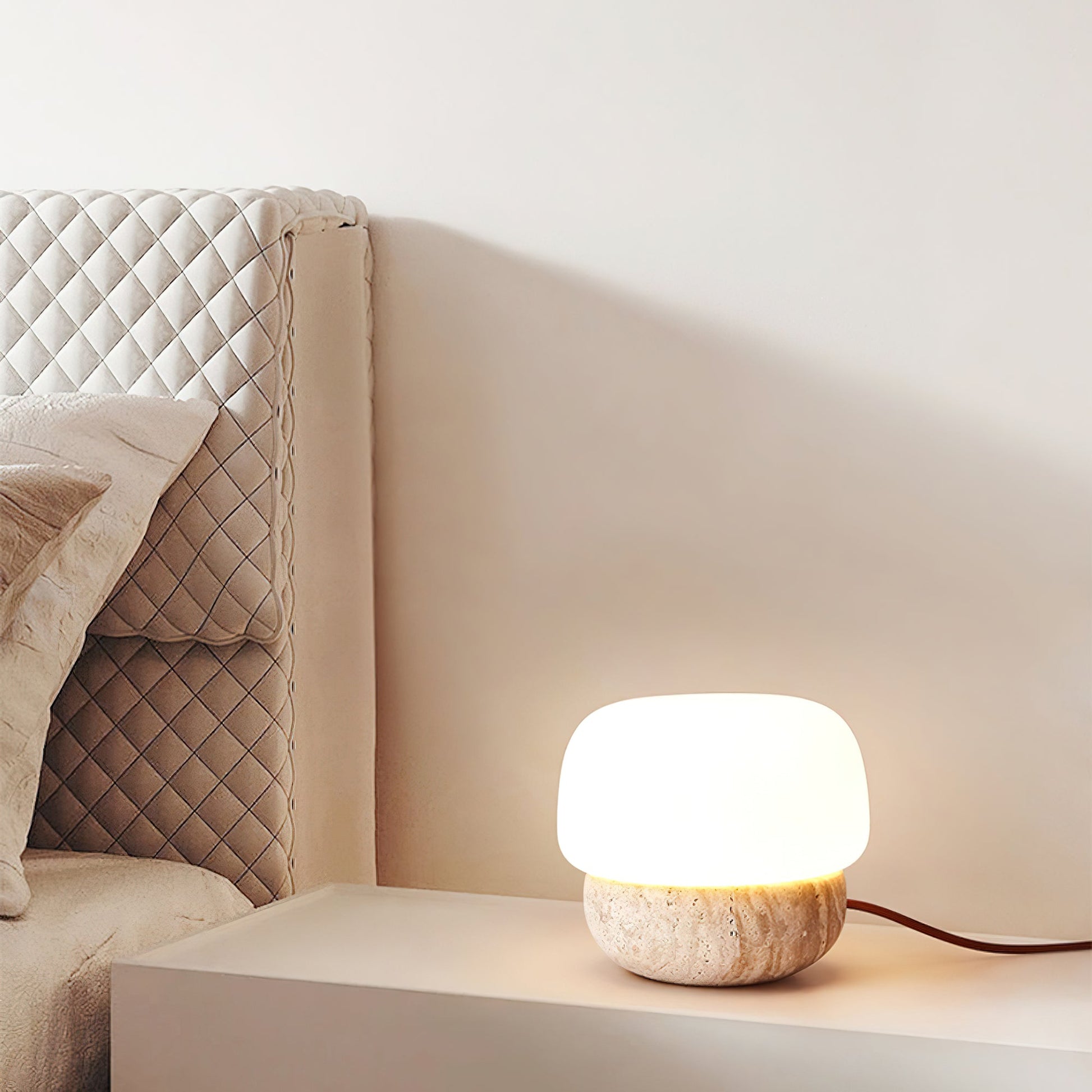 Eldoreth Dome Base Travertine Table Lamp - Blowlighting