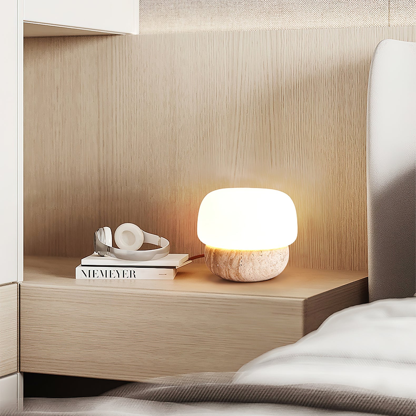 Eldoreth Dome Base Travertine Table Lamp - Blowlighting