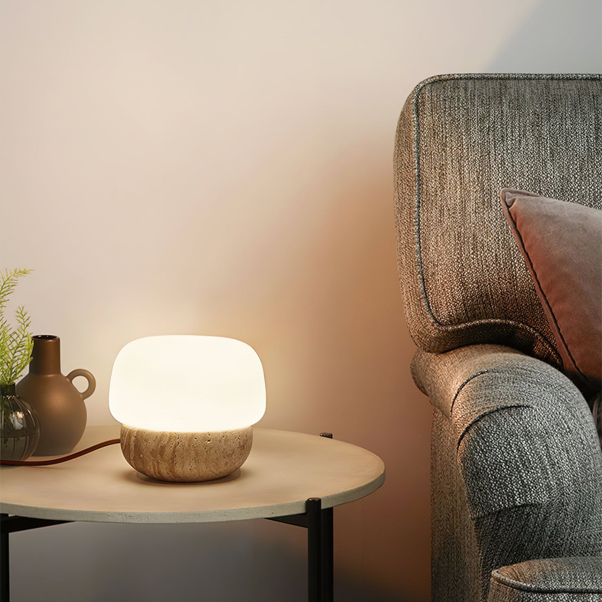 Eldoreth Dome Base Travertine Table Lamp - Blowlighting