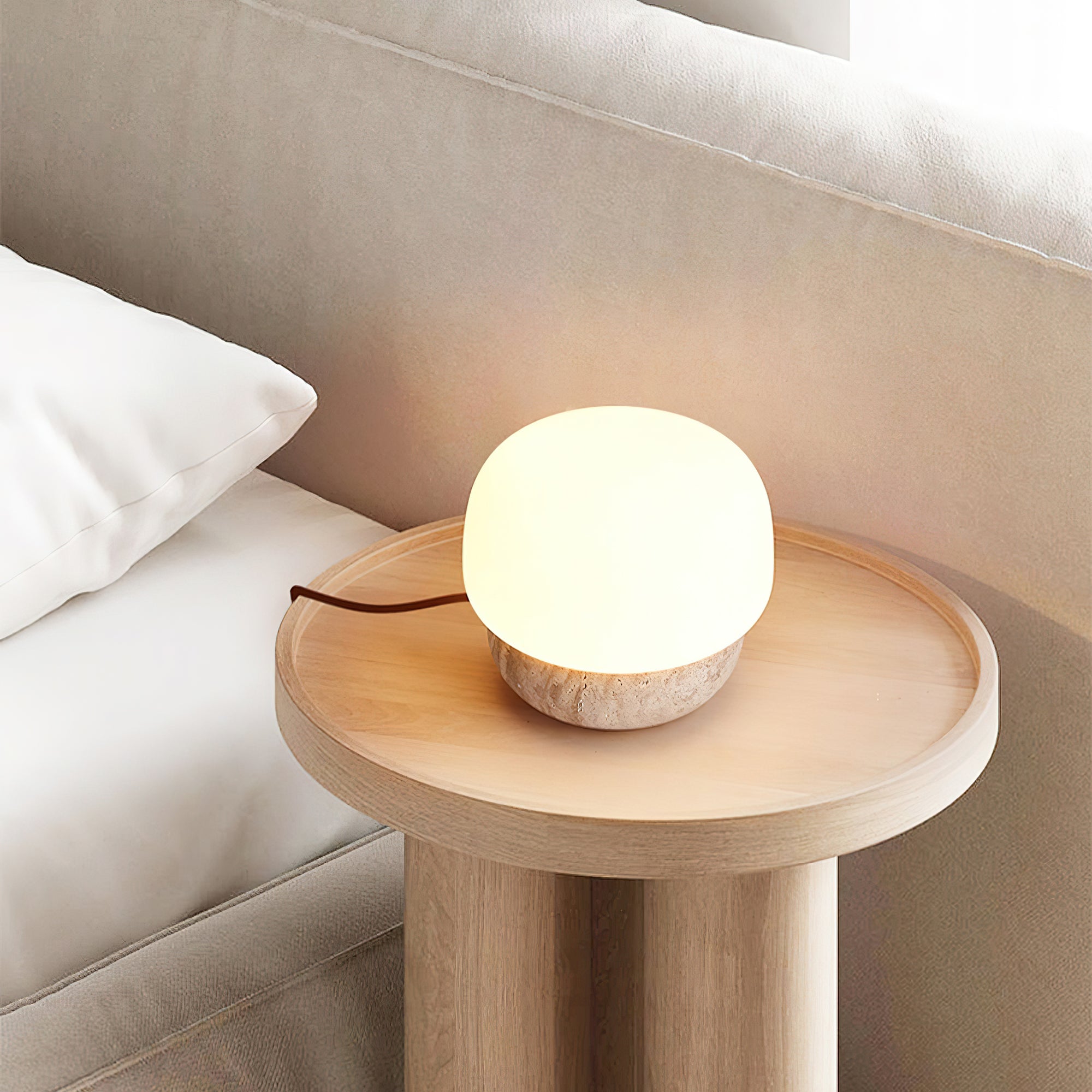 Eldoreth Dome Base Travertine Table Lamp - Blowlighting