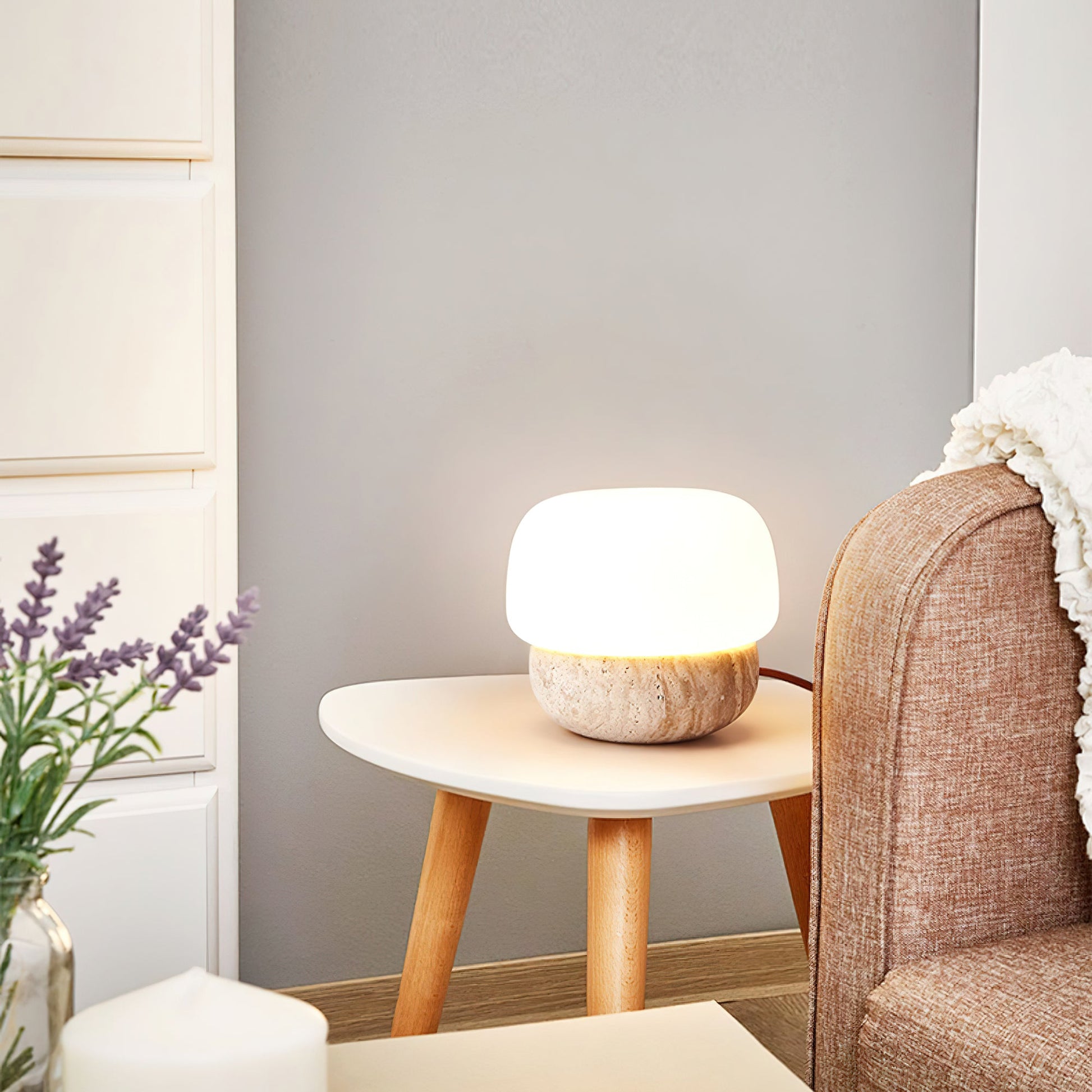 Eldoreth Dome Base Travertine Table Lamp - Blowlighting