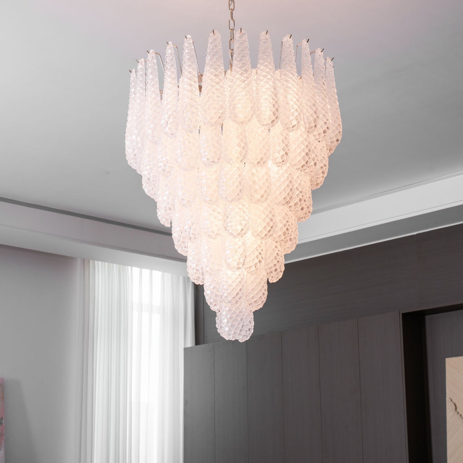 Aurora Chandelier Clear Droplets Murano Glass Waterfall Diamond - Blowlighting