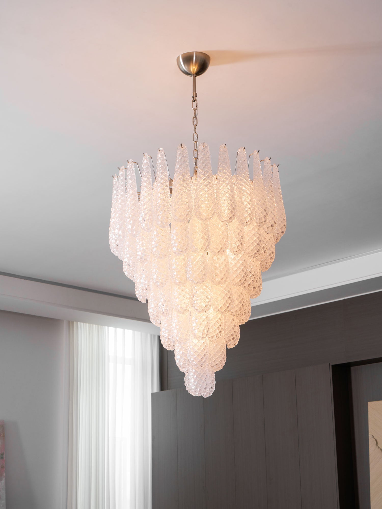 Aurora Chandelier Clear Droplets Murano Glass Waterfall Diamond - Blowlighting