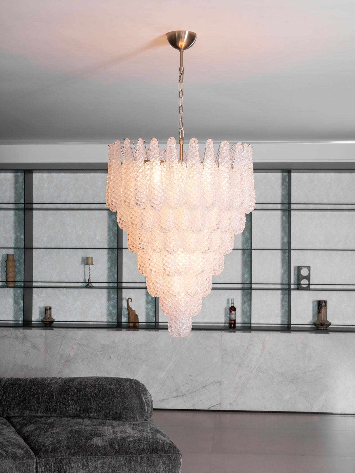Aurora Chandelier Clear Droplets Murano Glass Waterfall Diamond - Blowlighting