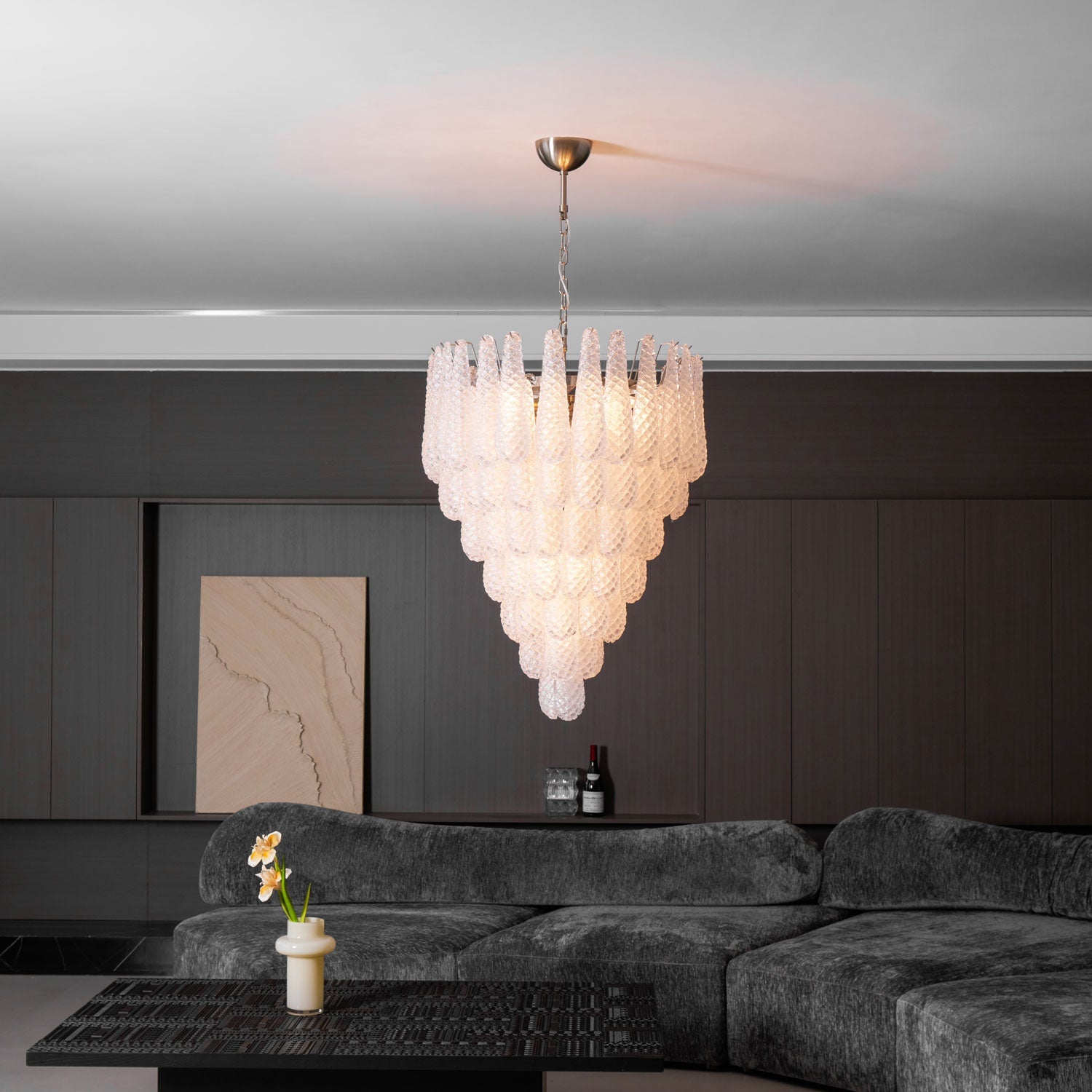 Aurora Chandelier Clear Droplets Murano Glass Waterfall Diamond - Blowlighting