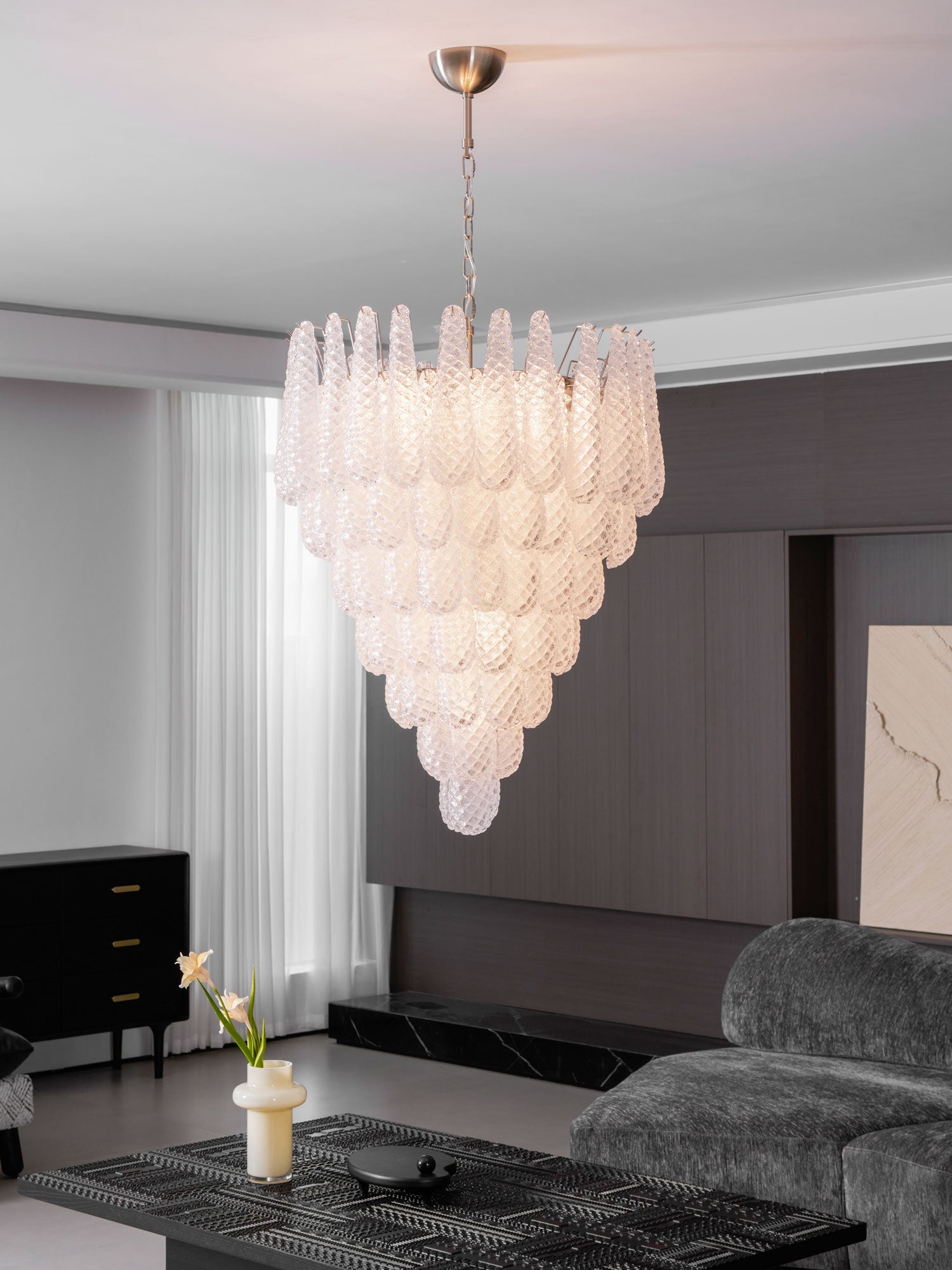 Aurora Chandelier Clear Droplets Murano Glass Waterfall Diamond - Blowlighting