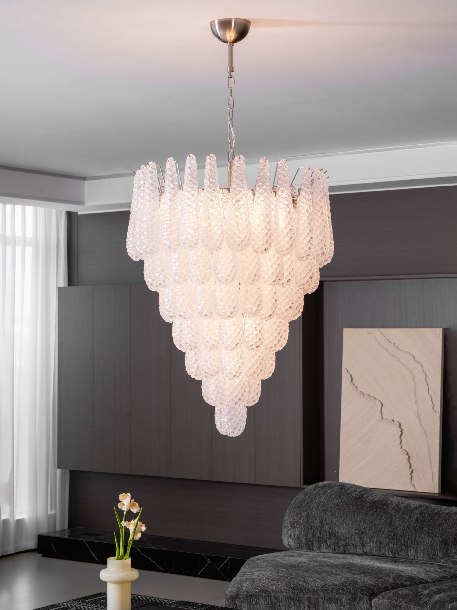 Aurora Chandelier Clear Droplets Murano Glass Waterfall Diamond - Blowlighting