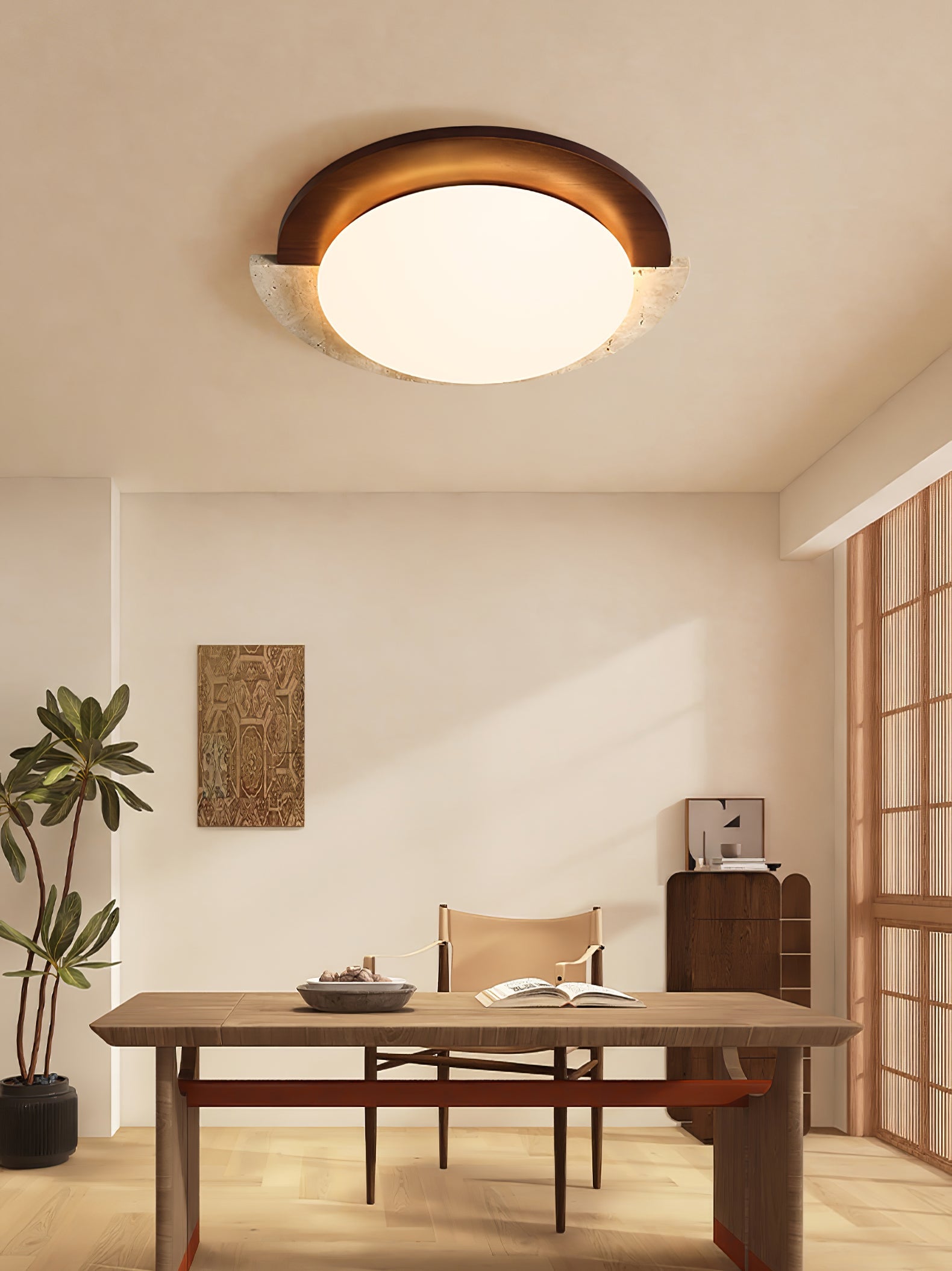 Ivnoran Arc-Rim Travertine Ceiling Light - Blowlighting