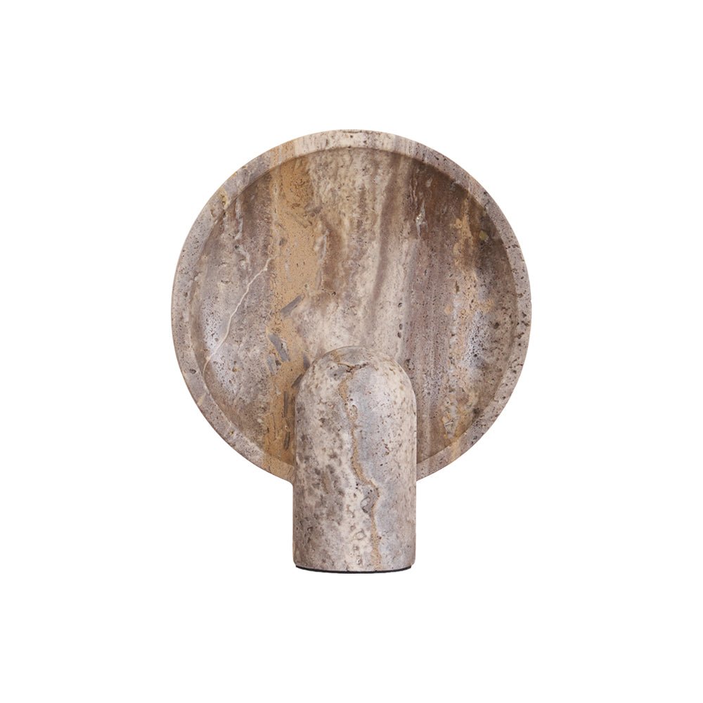 Cavenyra Saucer-Base Travertine Table Lamp - Blowlighting