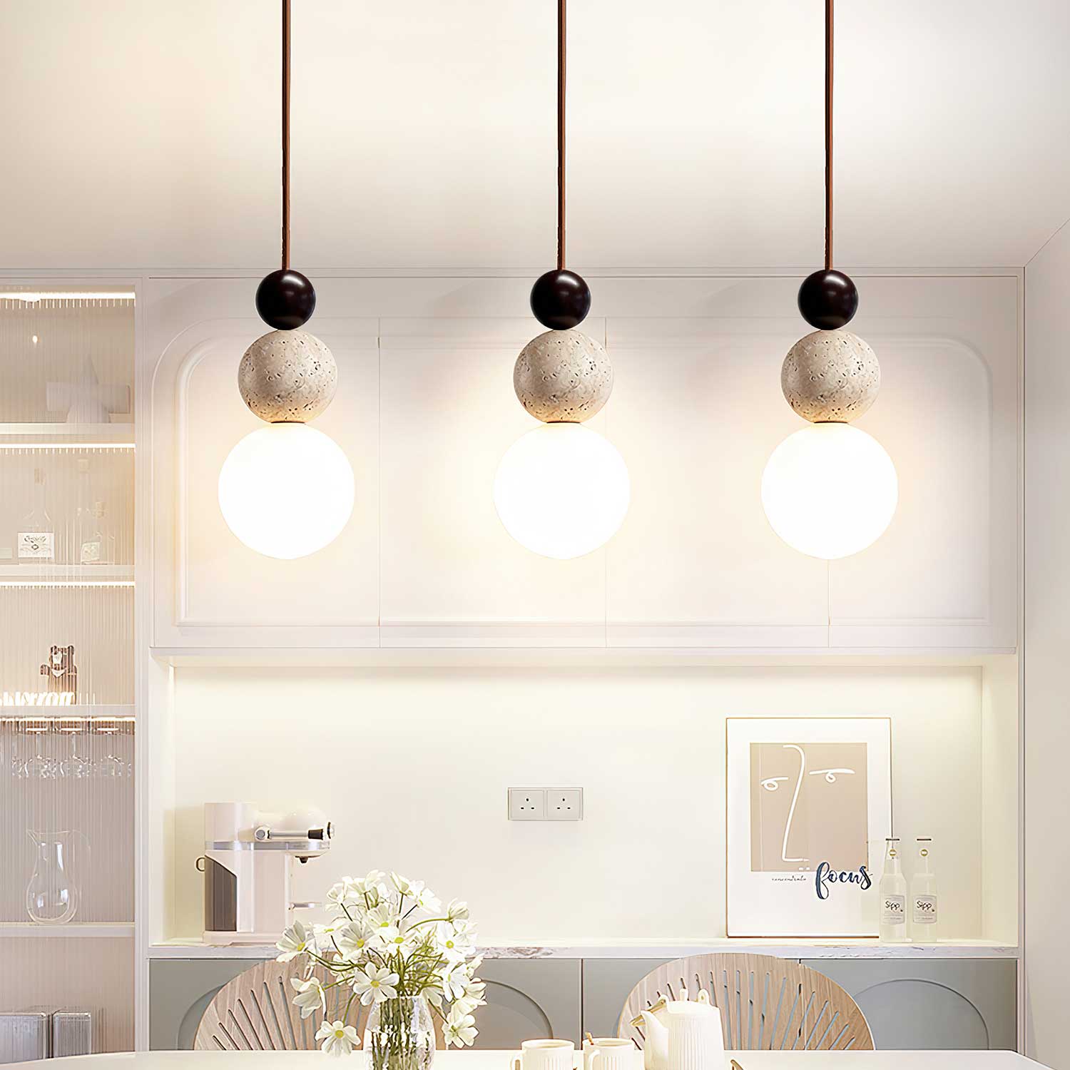 Ullaeia Sphere-Cluster Travertine Pendant Light - Blowlighting
