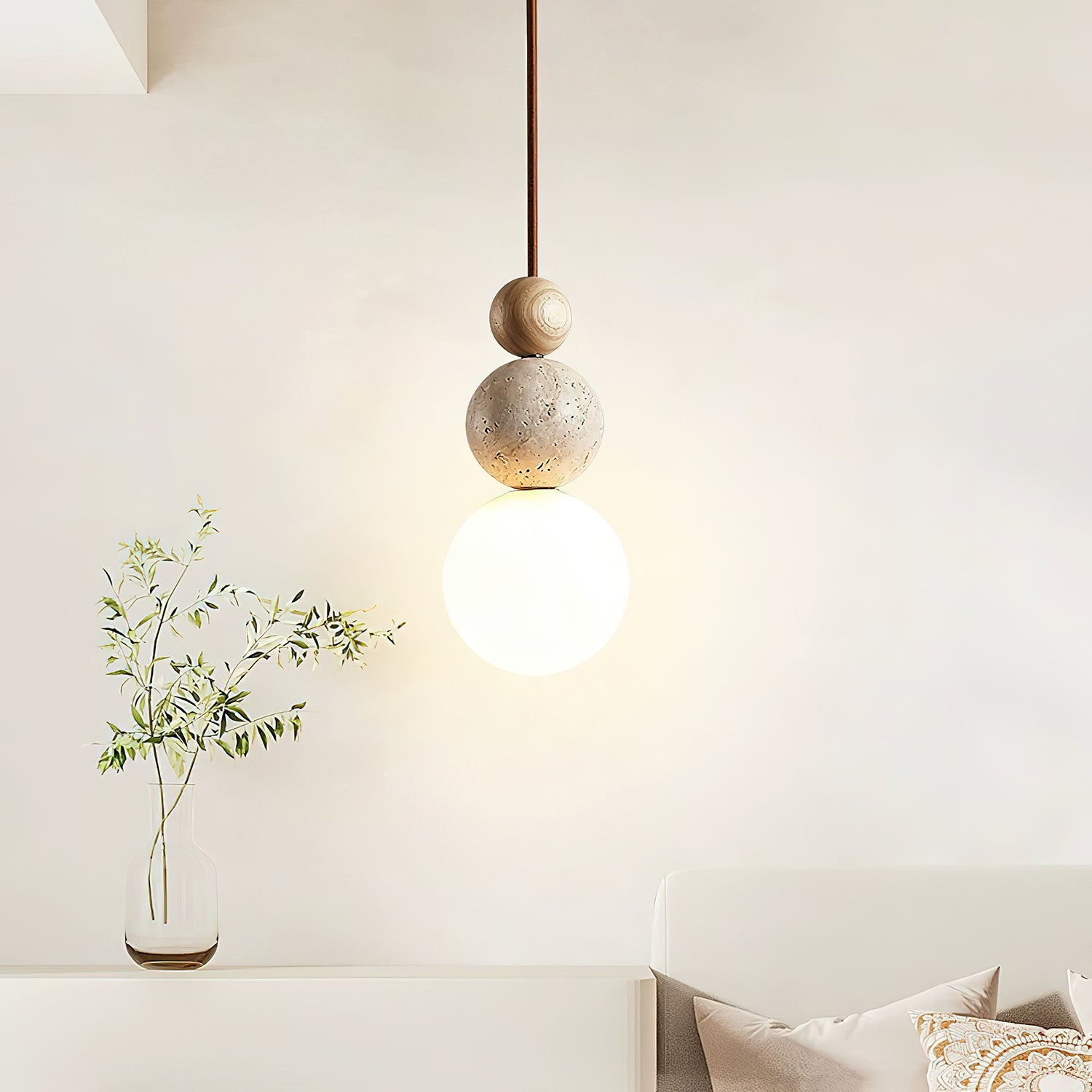 Ullaeia Sphere-Cluster Travertine Pendant Light - Blowlighting