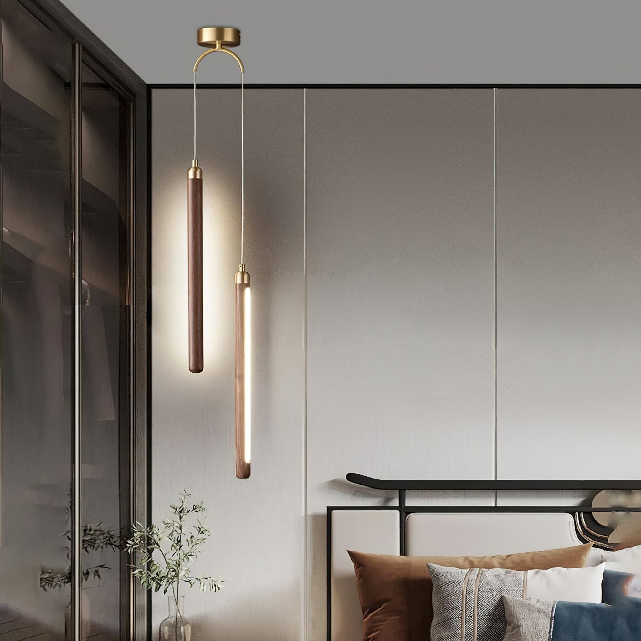 Kyoto Walnut Brass Linear Pendant Light - Blowlighting