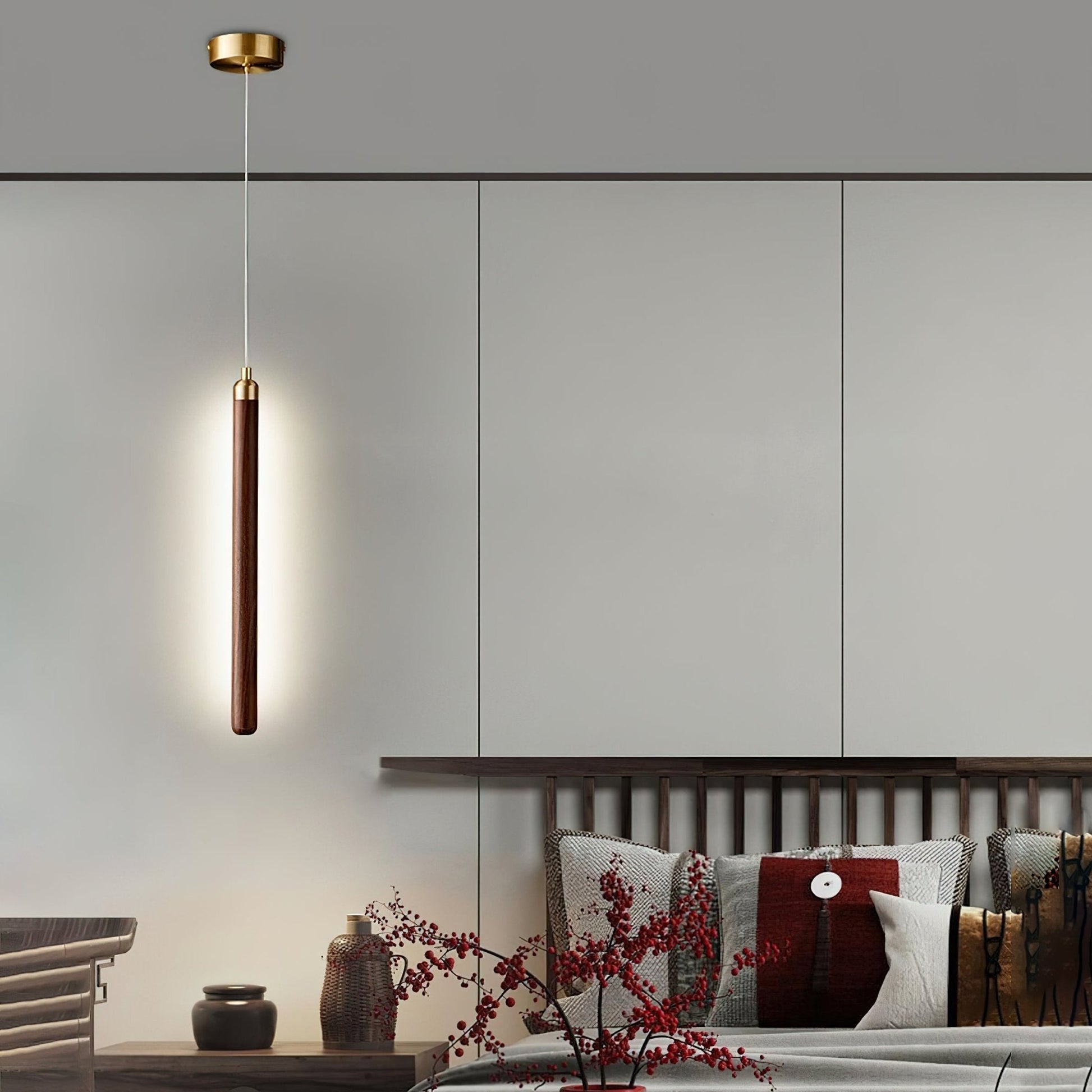 Kyoto Walnut Brass Linear Pendant Light - Blowlighting