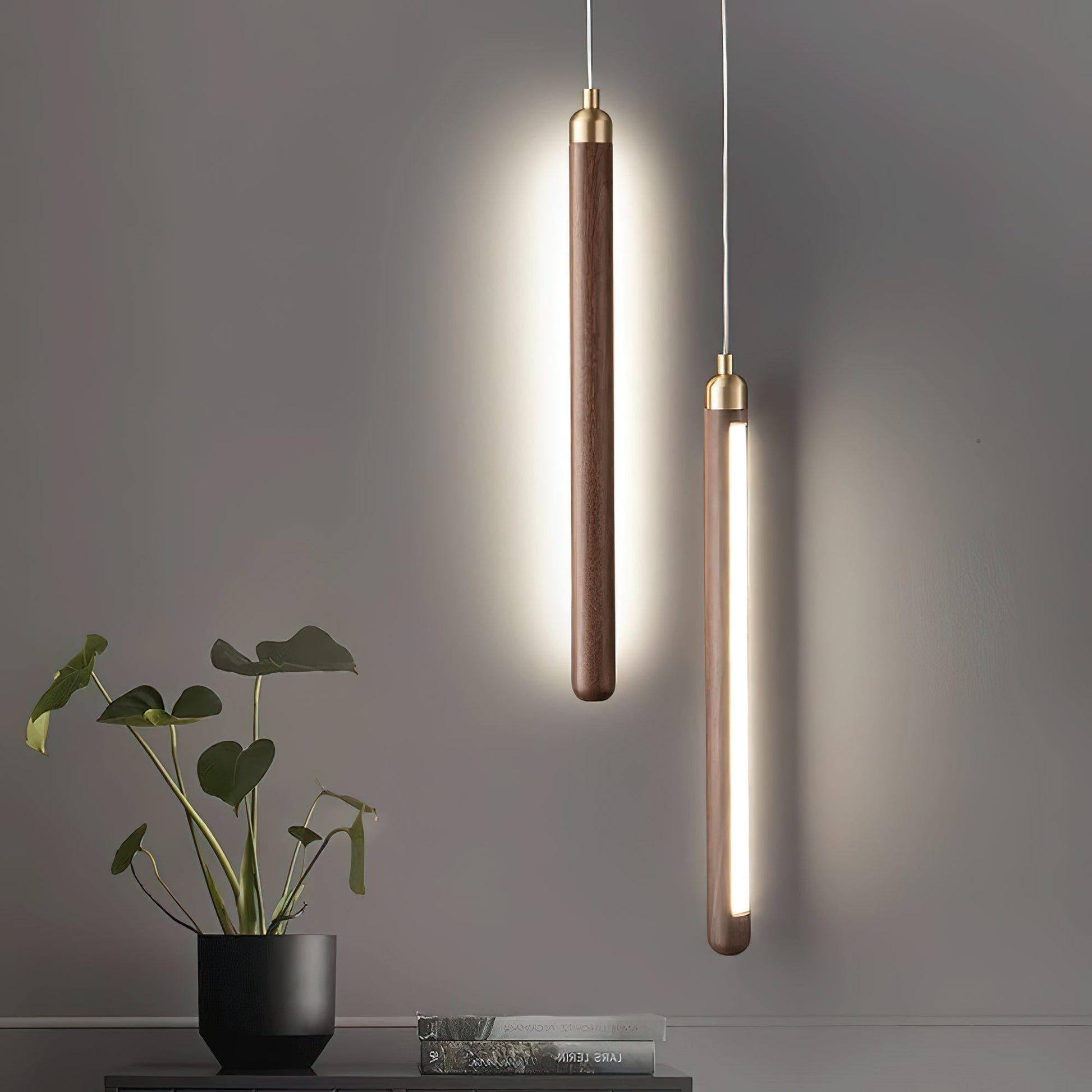 Kyoto Walnut Brass Linear Pendant Light - Blowlighting