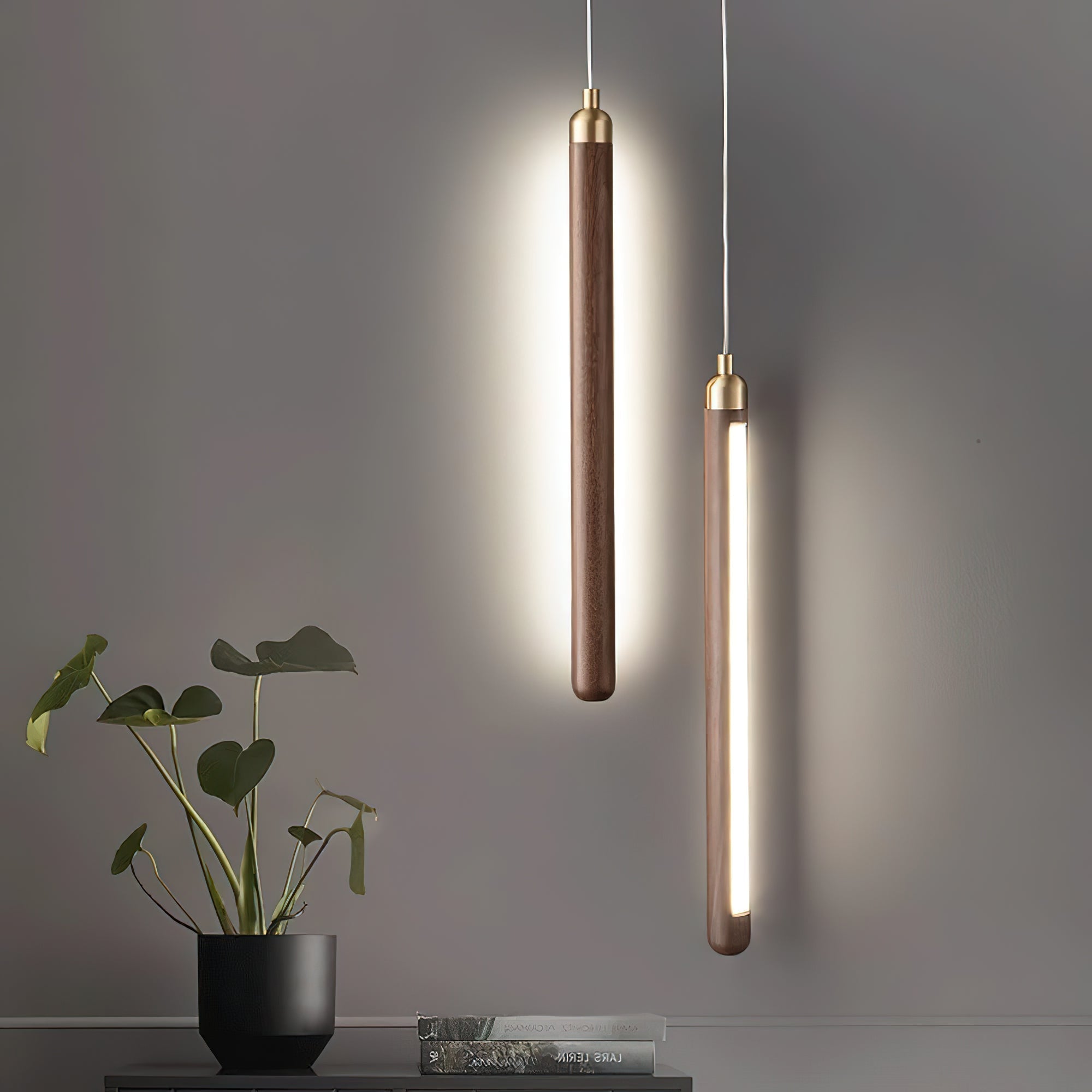 Kyoto Walnut Brass Linear Pendant Light - Blowlighting