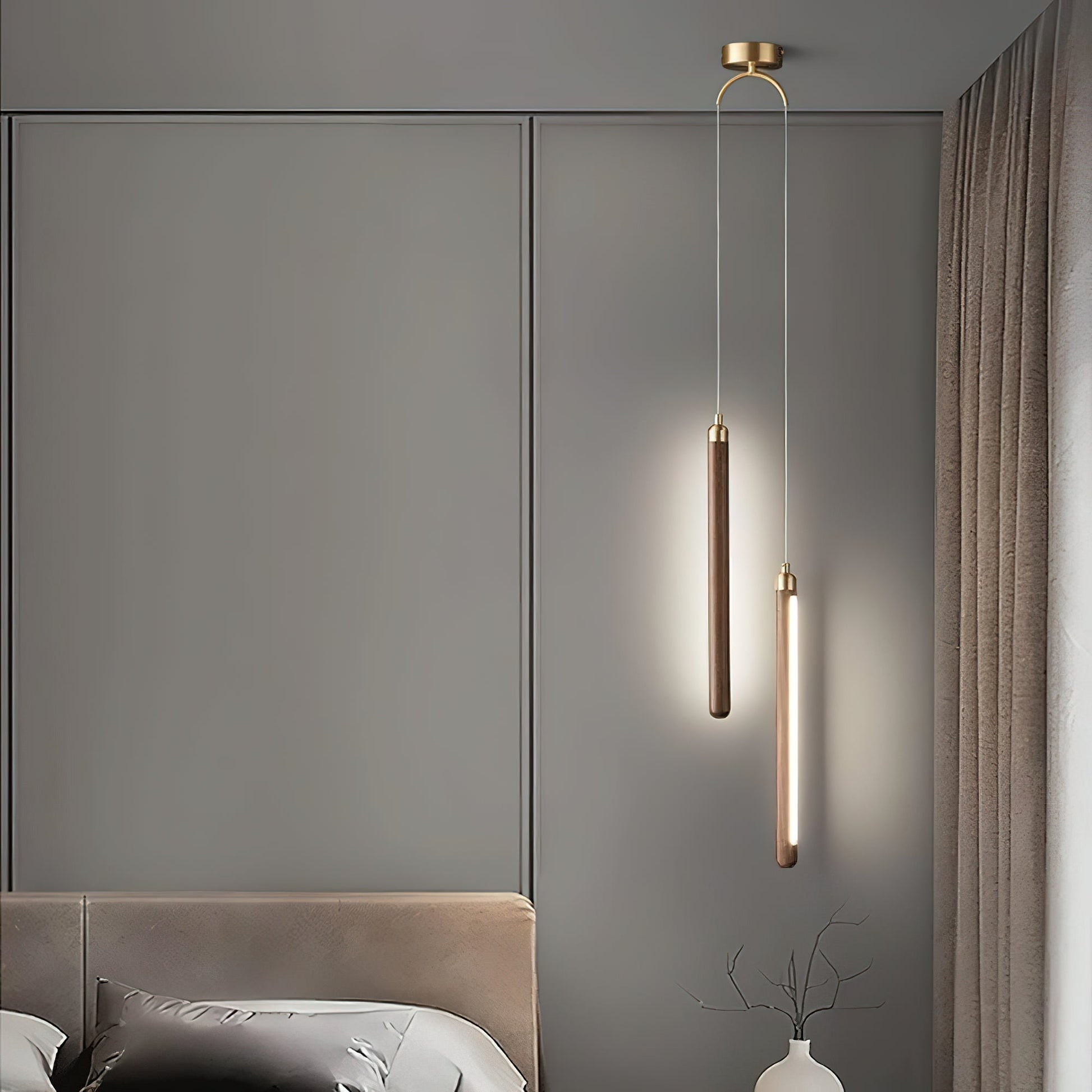 Kyoto Walnut Brass Linear Pendant Light - Blowlighting