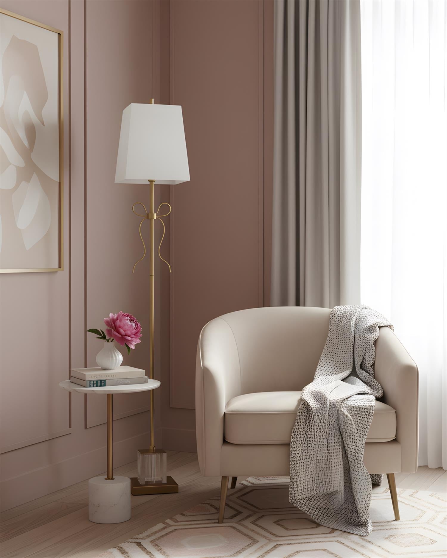 Ellery Gros-Grain Bow Modern Brass Floor Light