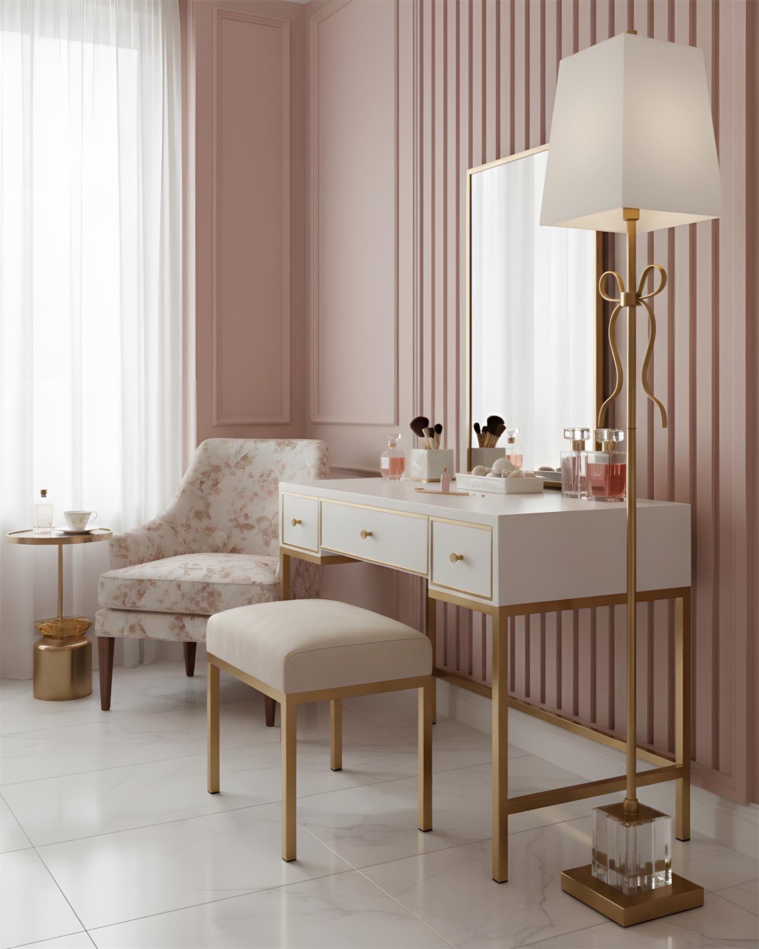 Ellery Gros-Grain Bow Modern Brass Floor Light