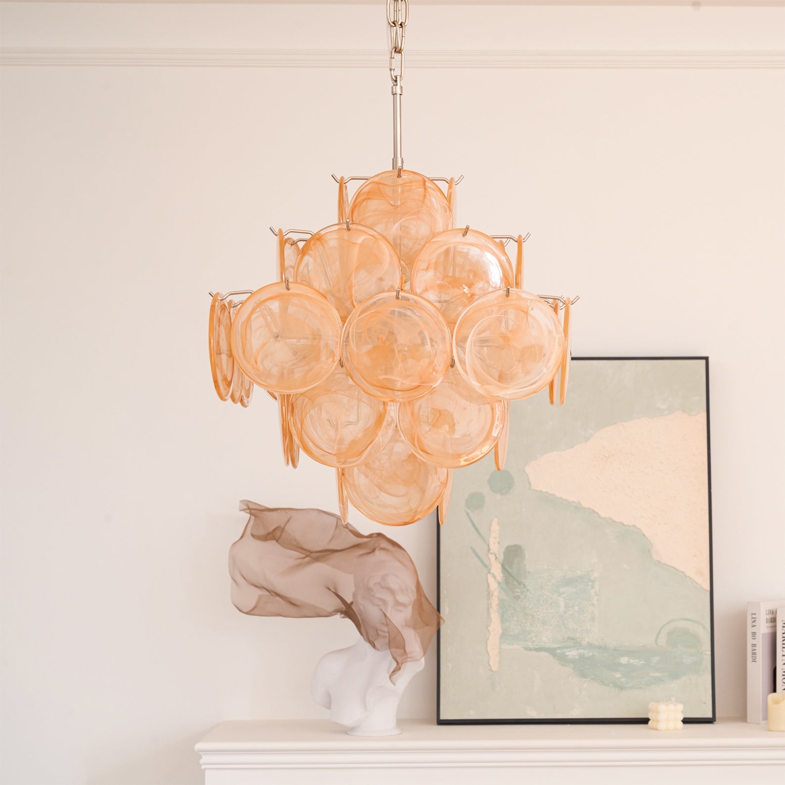Ellie Modern Glass Yellow Disc Murano Chandelier