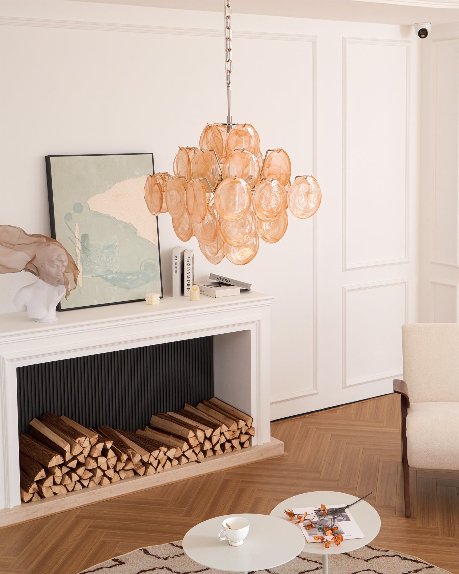 Ellie Modern Glass Yellow Disc Murano Chandelier