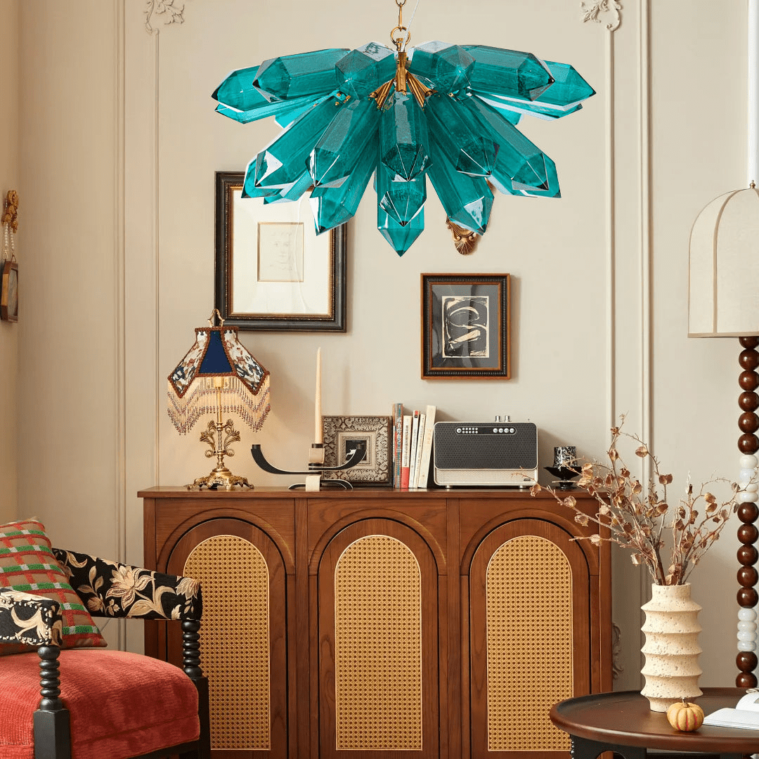 Aurora Chandelier Emerald Crystal Starburst Gold - Blowlighting