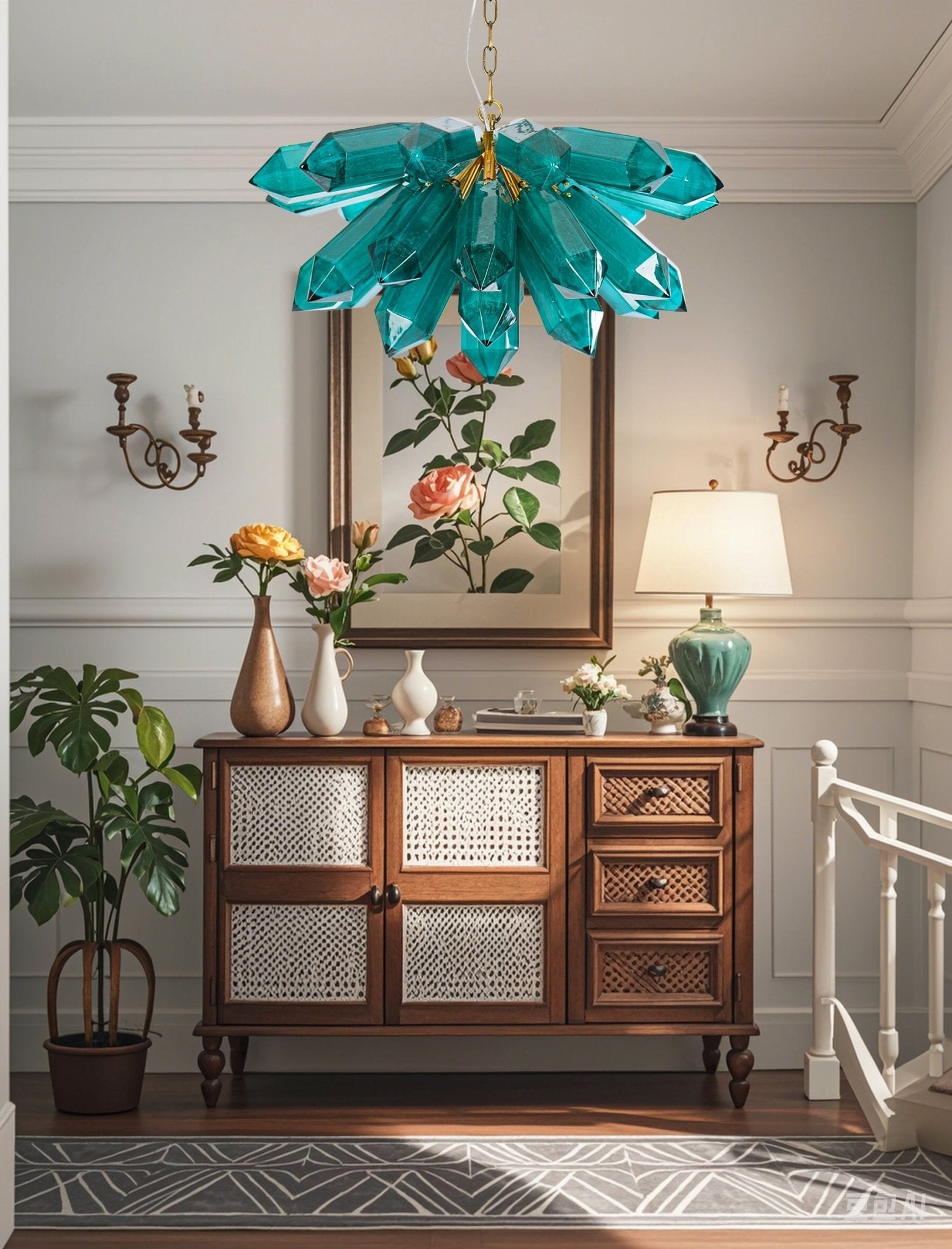 Aurora Chandelier Emerald Crystal Starburst Gold - Blowlighting