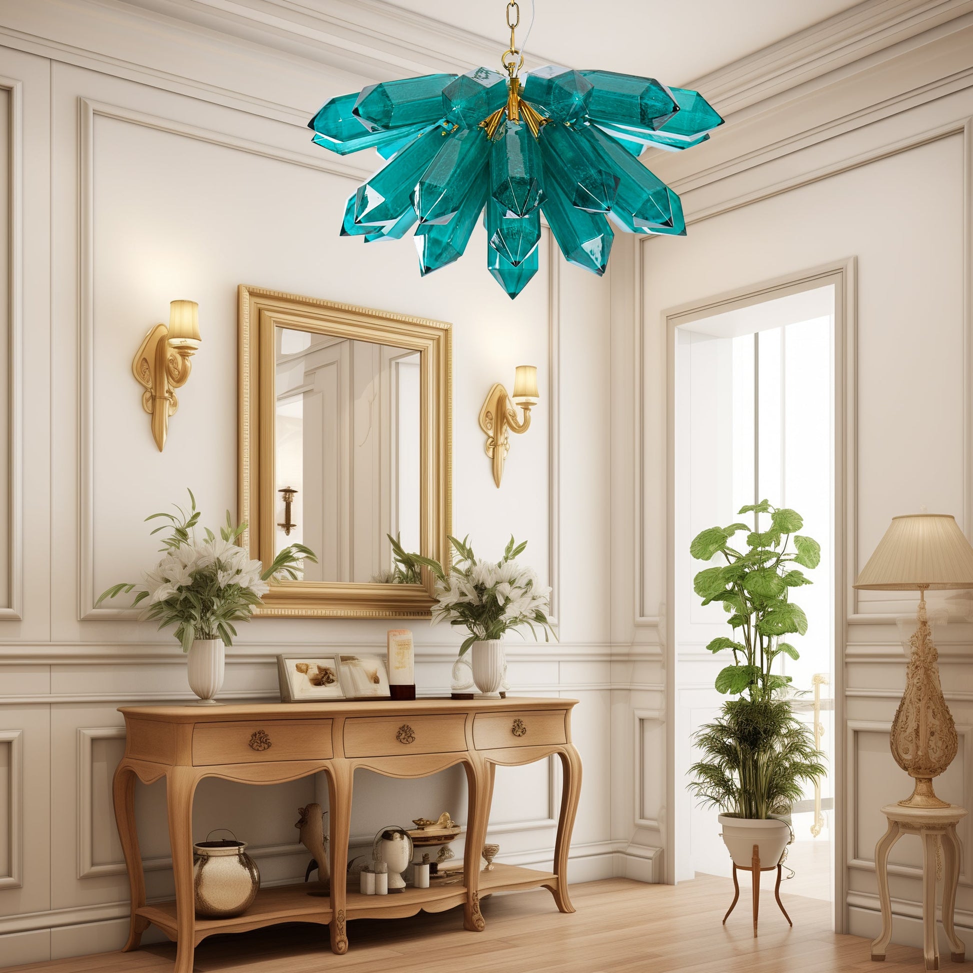 Aurora Chandelier Emerald Crystal Starburst Gold - Blowlighting