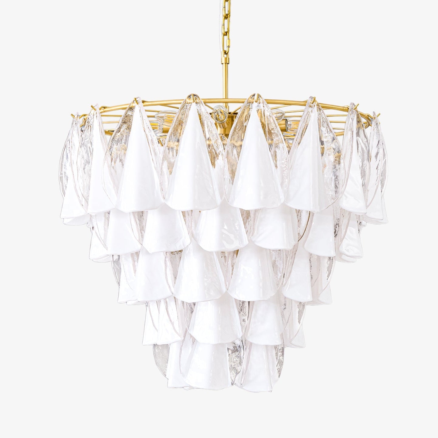 Aurora Chandelier White Leaf Glass Layered Modern - Blowlighting
